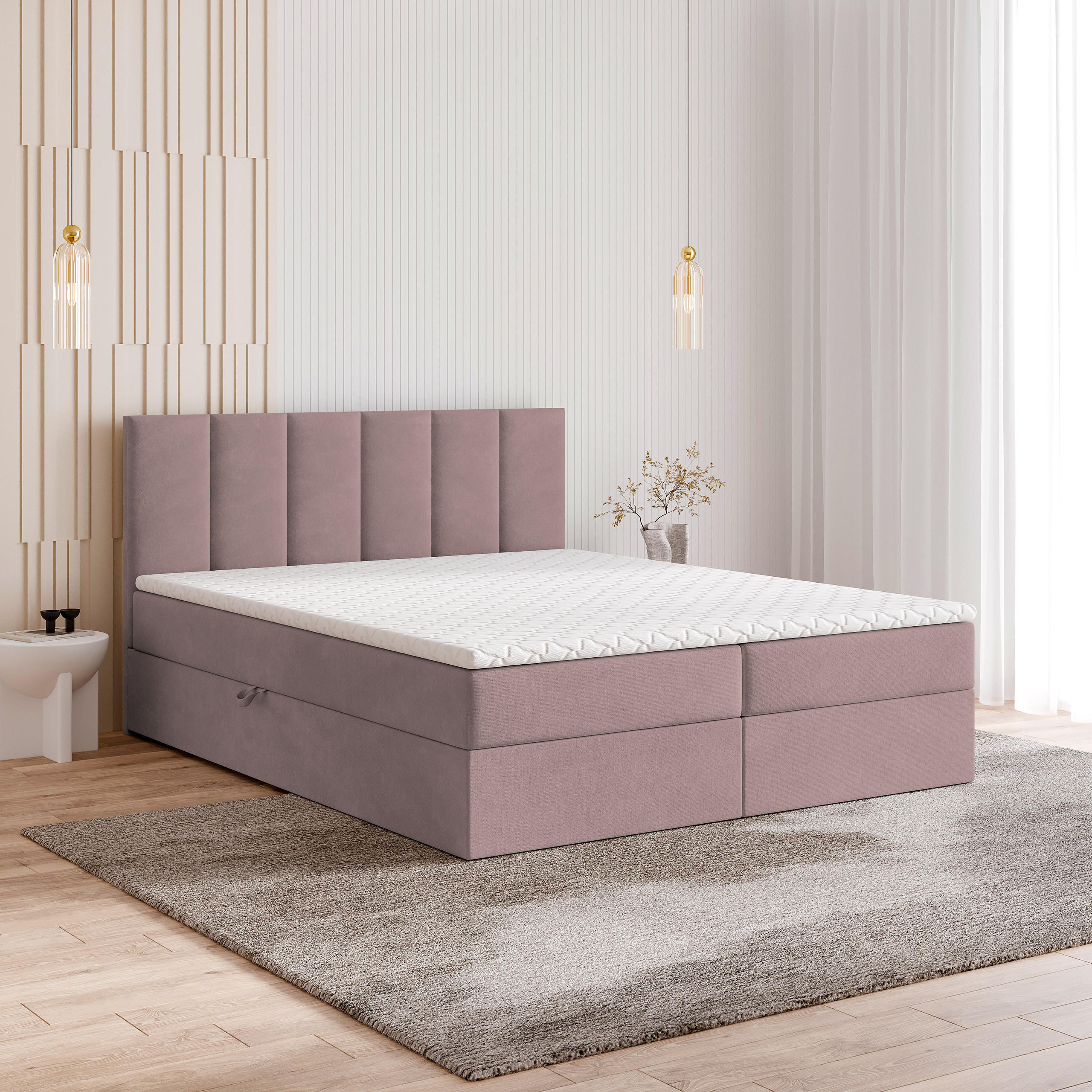 BOXBETT MERIL 140x200 cm mit Matratze und Topper - Rosa - Rosa, Holz (140/200cm) - MASSENO