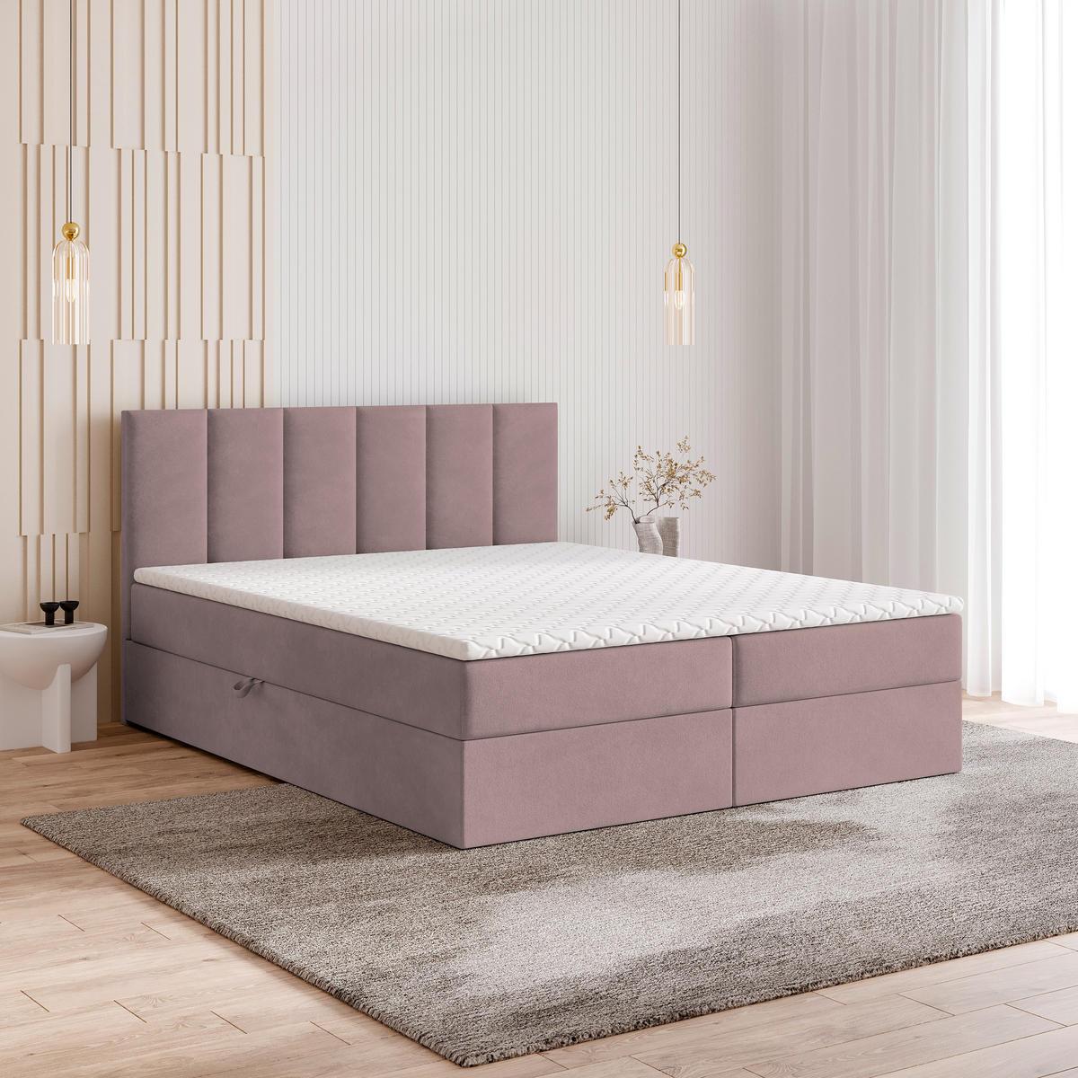 BOXBETT MERIL 140x200 cm mit Matratze und Topper - Rosa - Rosa, Holz (140/200cm) - MASSENO