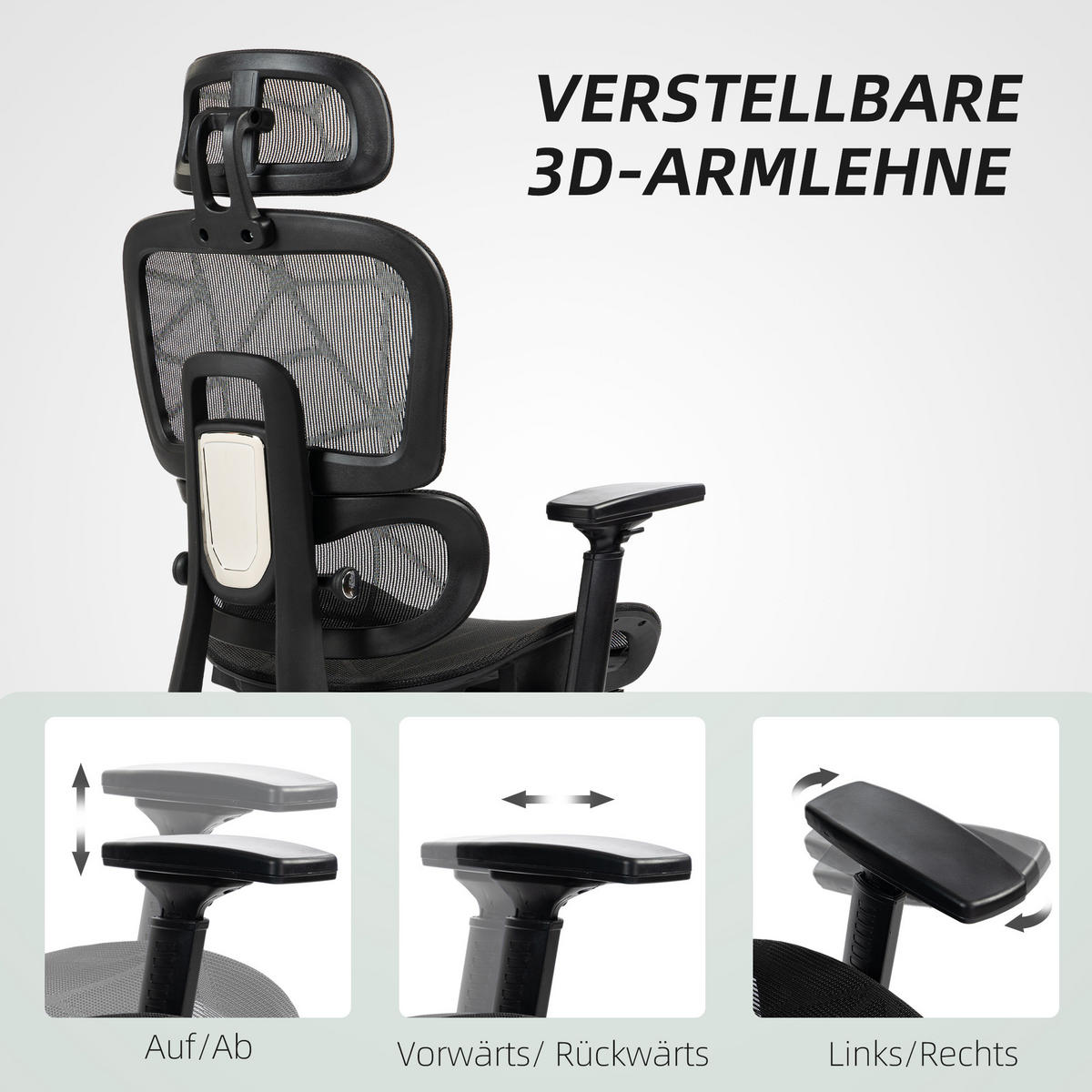 BÜROSTUHL Kopfstütze, Lendenwirbelstütze, Schwarz - Schwarz, Textil (66/122/64cm) - HOMCOM