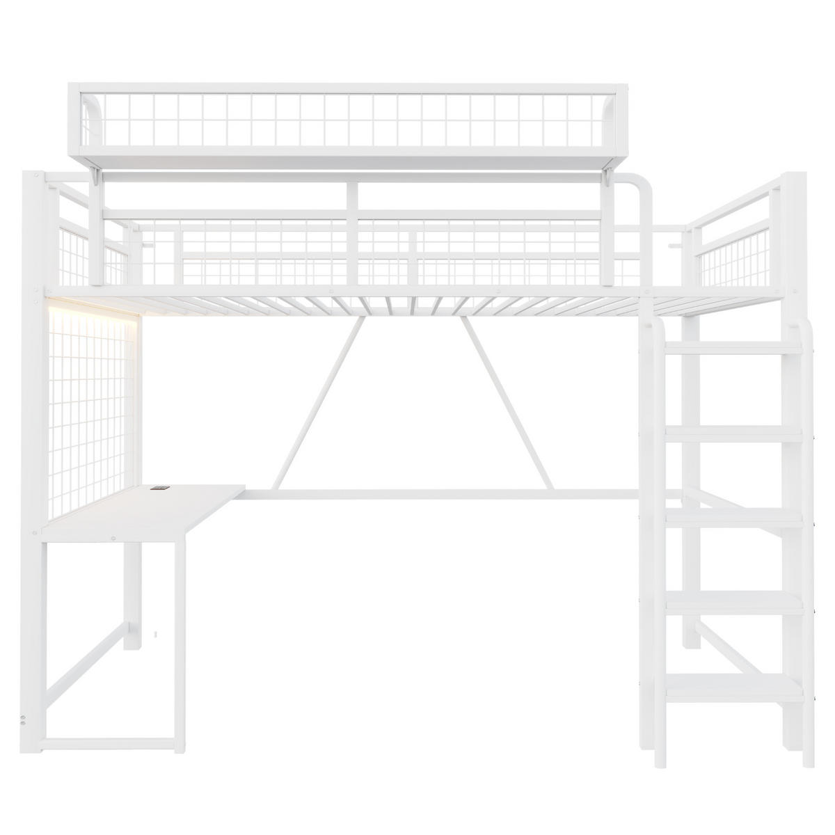 HOCHBETT 90x200cm Metall Schreibtisch LED Steckdose Weiß - Weiß, Metall (90/200cm) - FLIEKS
