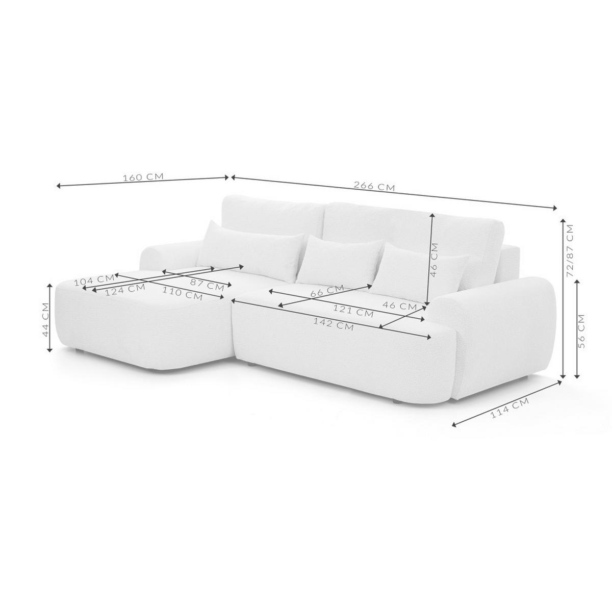 ECKSCHLAFSOFA Oliver im Bouclé-Gewebe, Beige, rechts - Beige/Schwarz, Textil (266/160cm) - Beautysofa