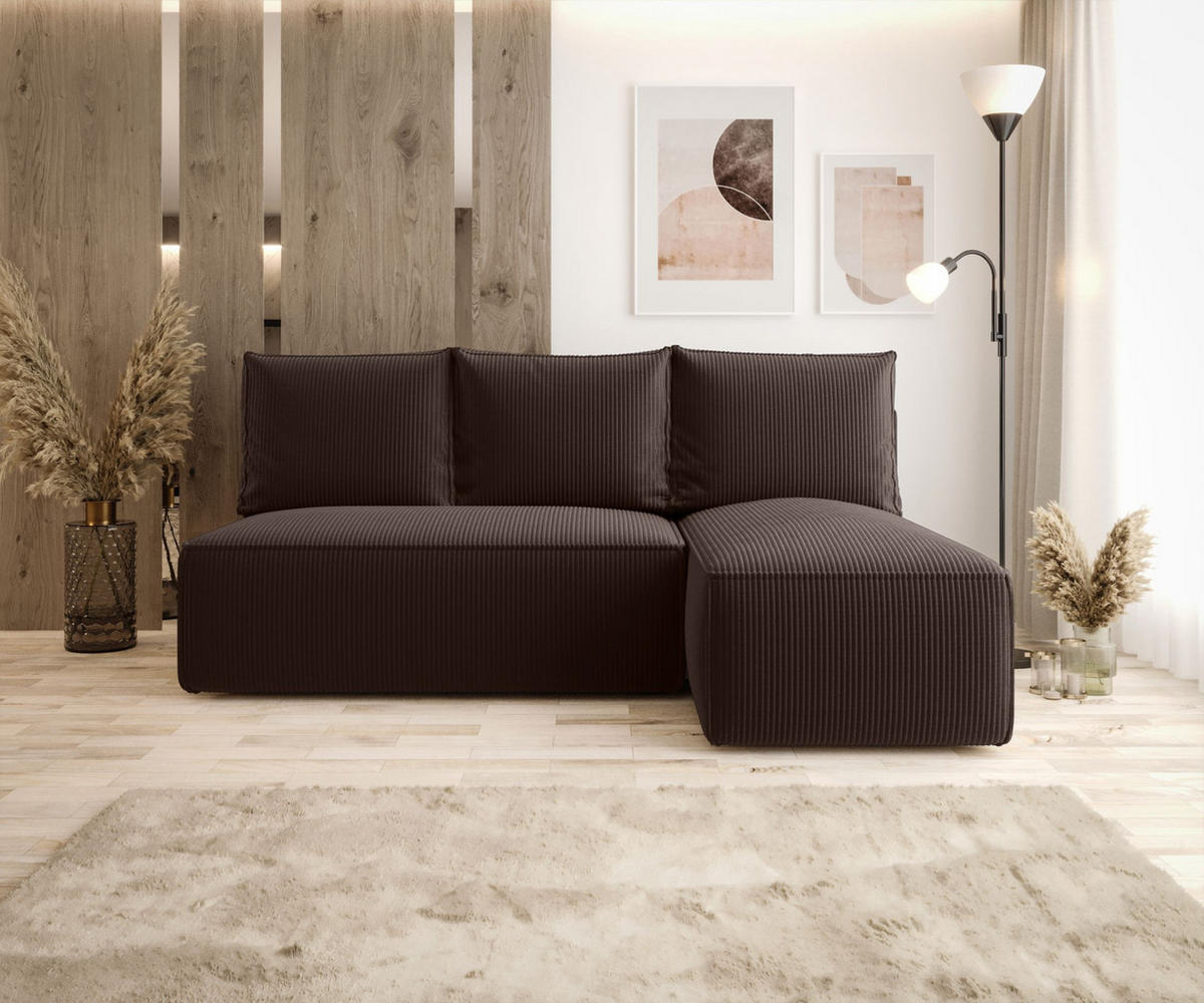 ECKSOFA mit Schlaffunktion SAVIO MINI Poso 06 Rechts - Braun, Textil (200/140cm) - Bedante