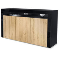 SIDEBOARD Valencia Eiche Natur/ Schwarz Hochglanz - Eichefarben, Holzwerkstoff (155/92/40cm) - Vladon