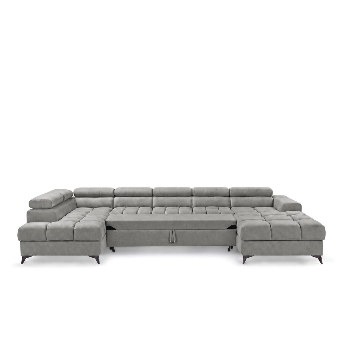 ECKSOFA PUDDING MAXI U Links mit Schlaffunktion 125x330 Velours Grau - Schwarz/Grau, Holz/Textil (203/421cm) - Muffo