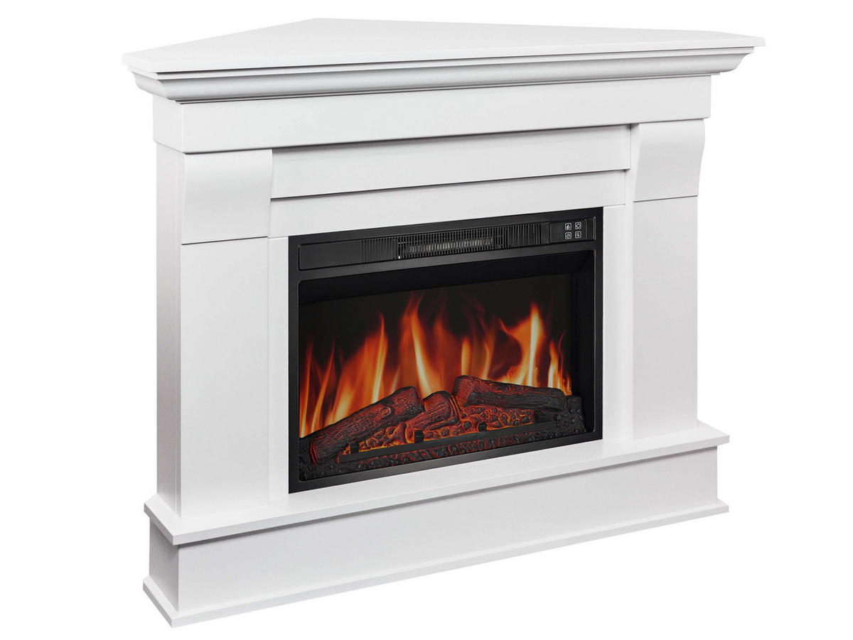 ELEKTROKAMIN Albion Corner AF23S Weiß – Breite 107 cm, 3D-Flammeneffekt, LED-Beleuchtung, Heizfunktion - Weiß, Glas/Holzwerkstoff (110/90.6/70cm) - ArtiFlame