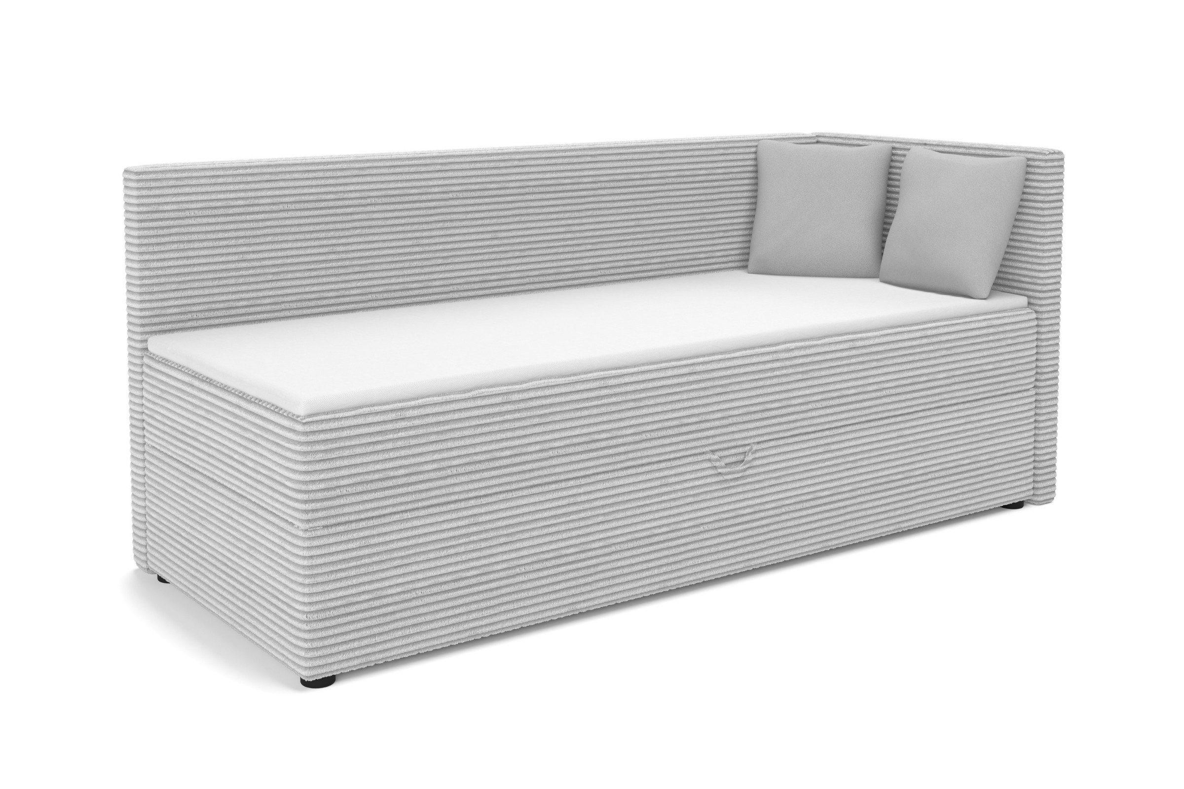 BOXBETT ROBERTO 100/200 in Cord Hellgrau H3 rechts - Hellgrau, Holz/Holzwerkstoff (100/200cm) - Deine Möbel 24