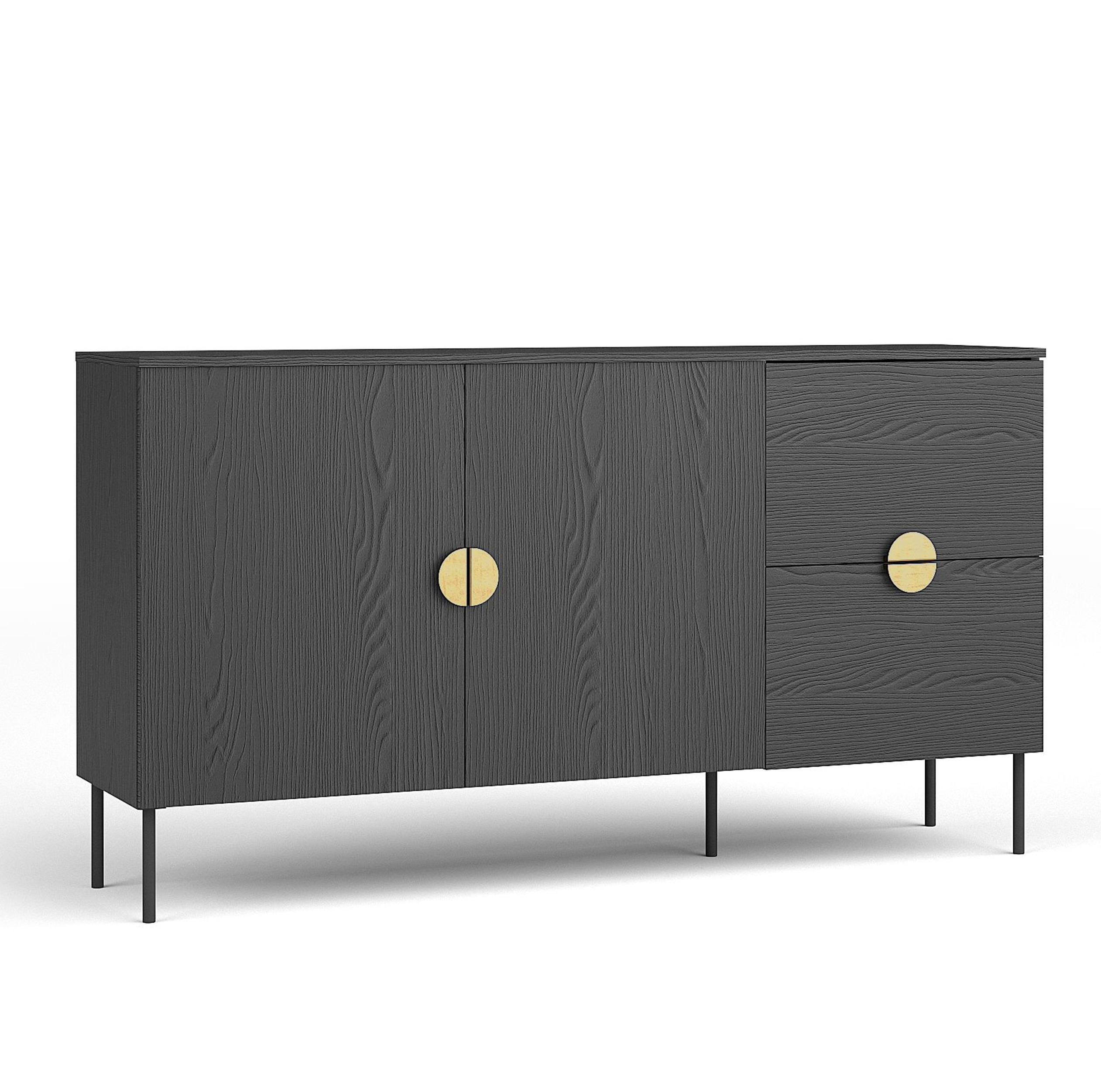 SIDEBOARD Brunelli 2T 2S Dunkelgrau 160/87,6/40 cm – mit geräumigen Schubladen - Dunkelgrau/Schwarz, Holzwerkstoff/Metall (160/87.6/40cm) - AX Living
