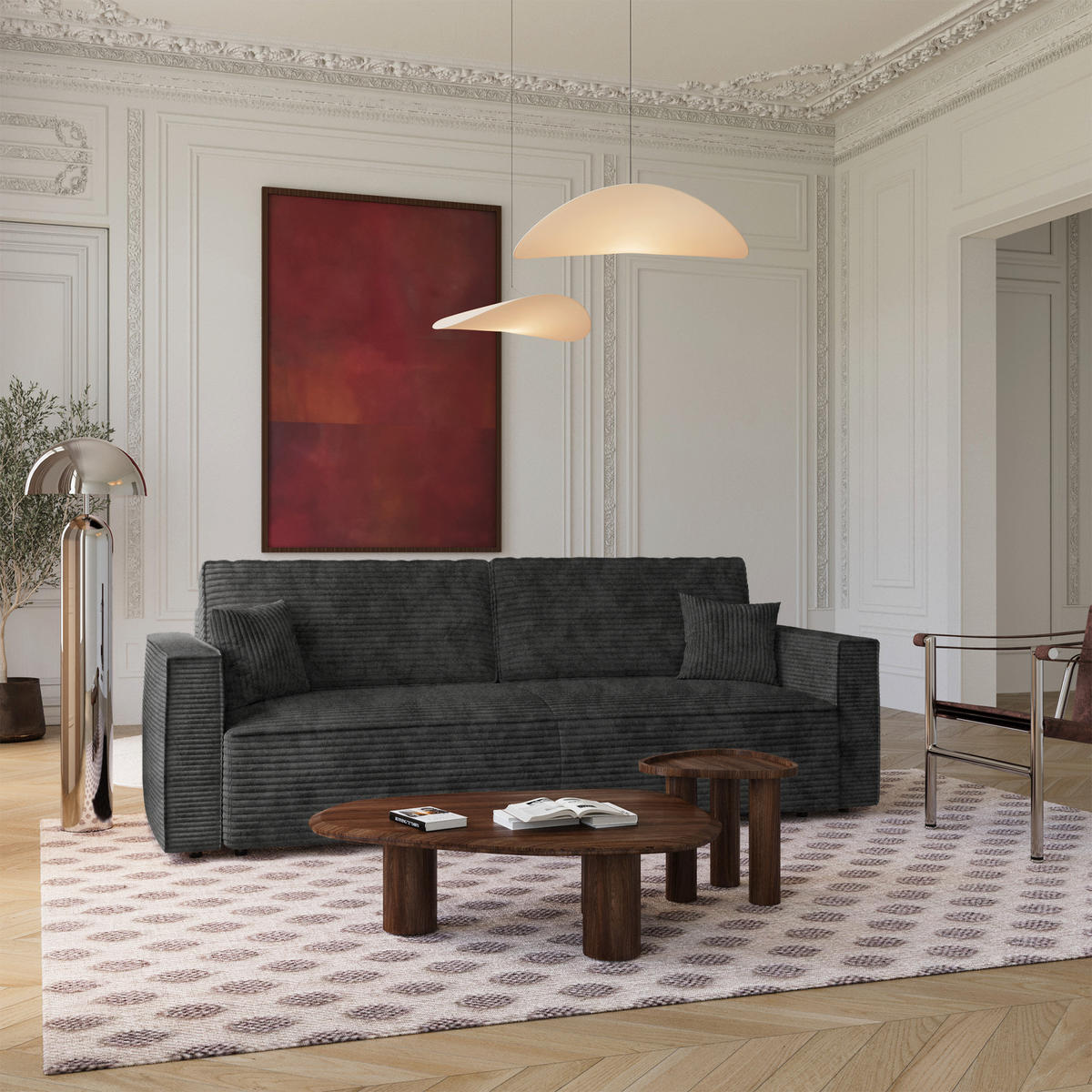SCHLAFSOFA mit Stauraum Cord Schwarz 254cm - Schwarz, Textil (254/78/95cm) - Premium Interiors