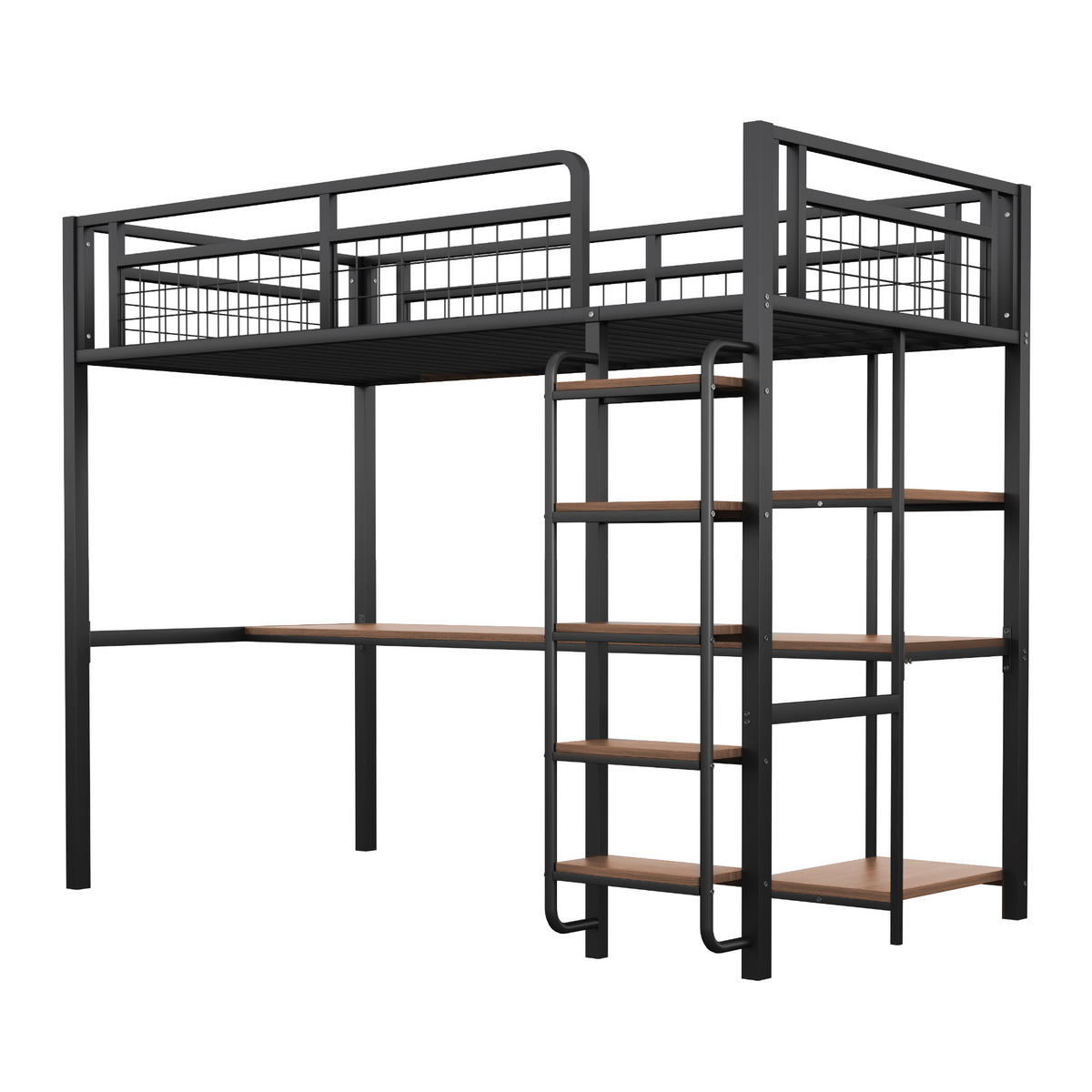 HOCHBETT aus Metall 90x200 cm in Schwarz mit Schreibtisch & Regalen - Schwarz, Metall (90/200cm) - Modfu