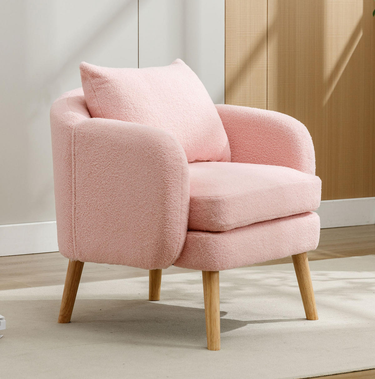KŘESLO z teddy sametu, 71/72/71 cm růžové, s velkým polštářem - růžová, textil (72/71/71cm) - BEAOK