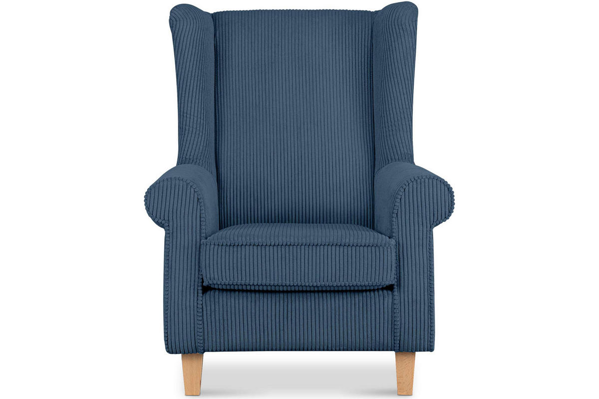 OHRENSESSEL MILES Kord-Bezug Petfriendly, dunkelblau - Dunkelblau, Holzwerkstoff/Buchenholz (82/105/97cm) - KONSIMO®