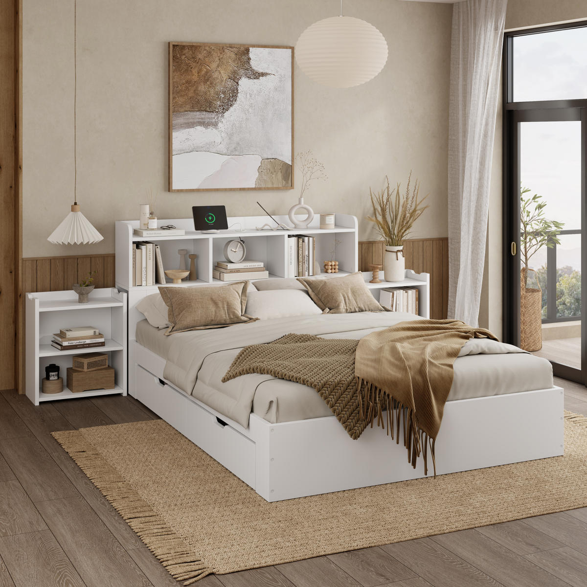 HOLZBETT 140x200 Doppelbett Lattenrost Nachttische Weiß - Weiß, Holzwerkstoff - FLIEKS