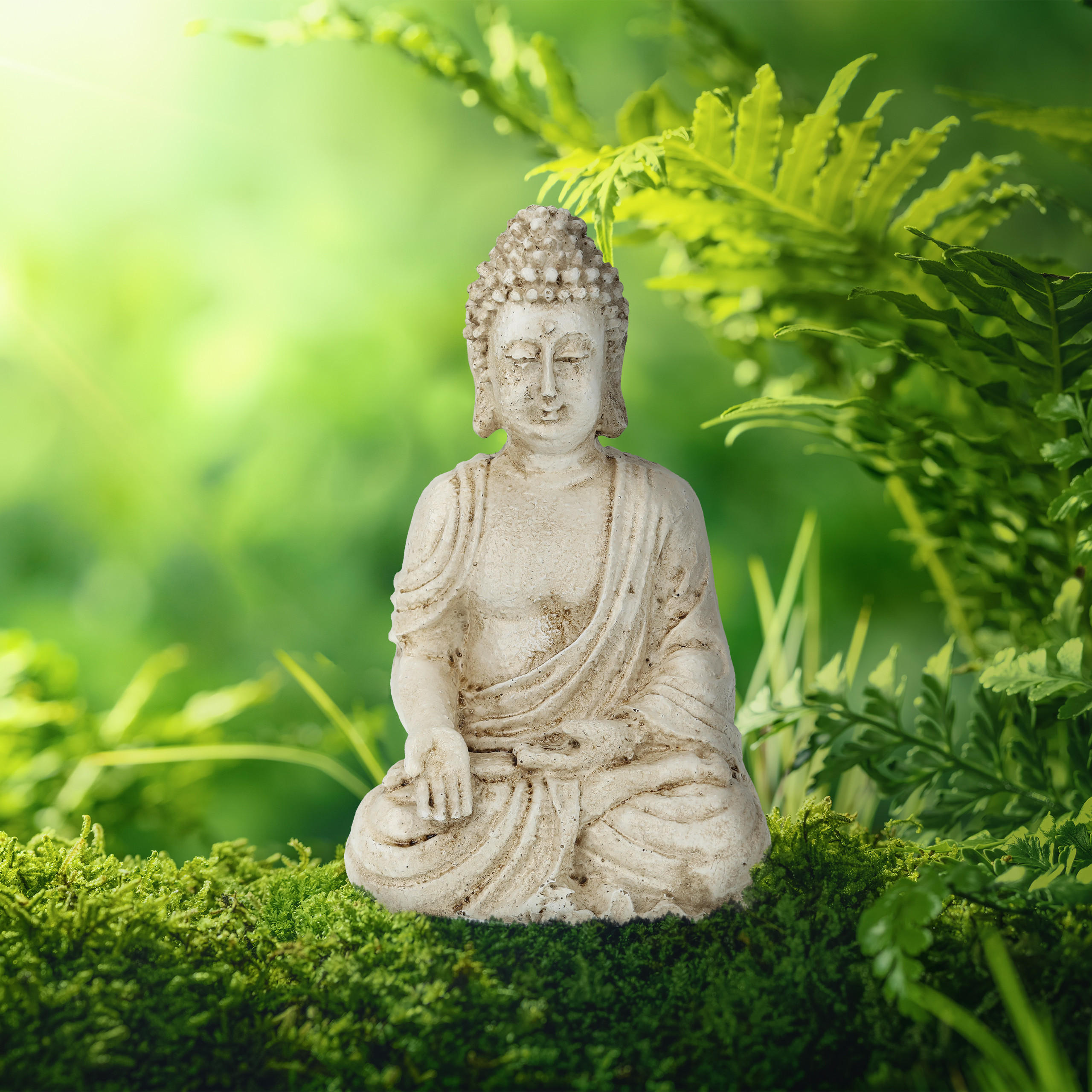 BUDDHAFIGUR - Creme, Kunststoff (10.5/17.5/7.5cm) - Relaxdays
