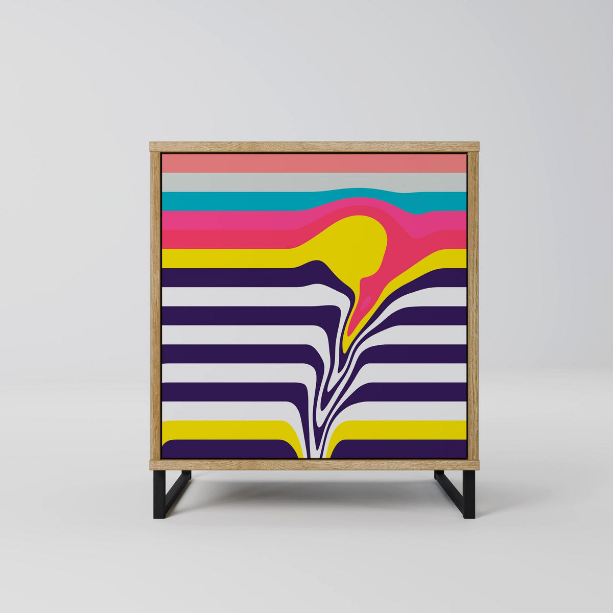 SIDEBOARD TONE COLLAPSE, Eichefarben, 57,5x42x70,5 cm, Schwarze Metall-Sternfüße - Eichefarben/Multicolor, Holzwerkstoff/Metall (57.5/70.5/42cm) - SpaceRebels