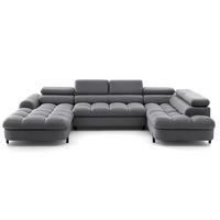 ECKSOFA U-Form BOWL U Rechts mit Schlaffunktion 125x265 Velours Dunkelgrau - Dunkelgrau/Schwarz, Holz/Textil (195/90/339cm) - Muffo