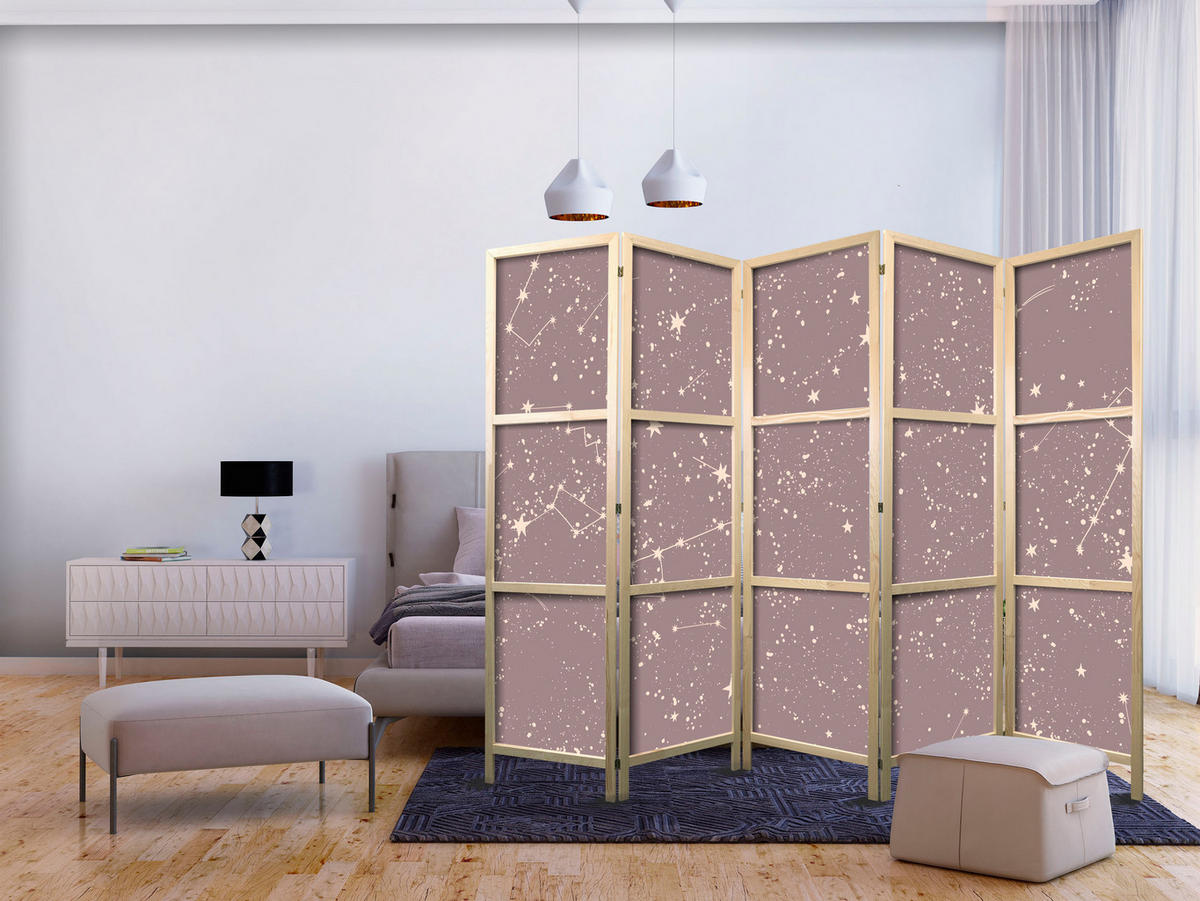 PARAVENT Japanischer 5-tlg 225x172 cm Sterne - Rosa, Holz/Textil (225/172/3cm) - Muralo