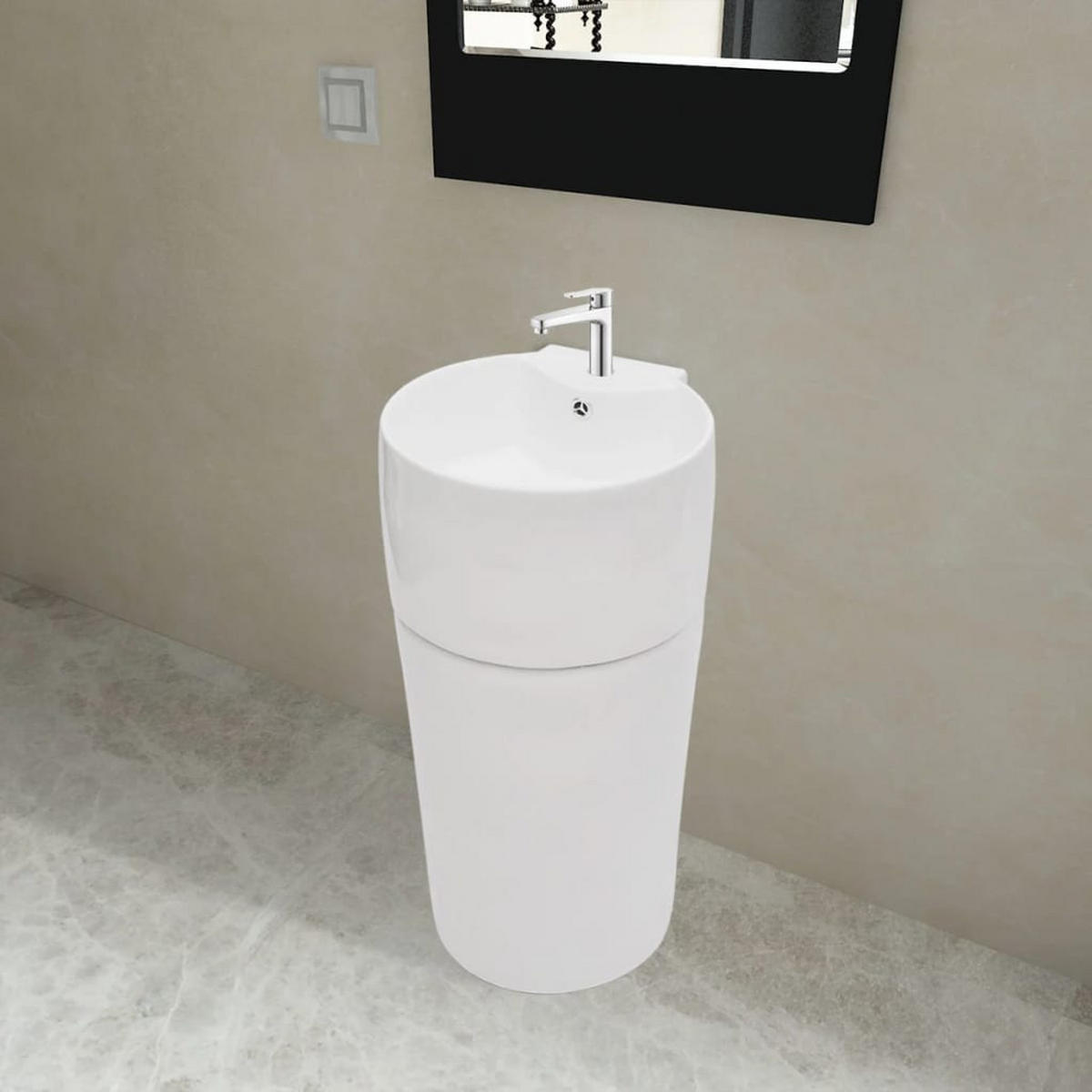 STANDWASCHBECKEN Mit Hahn/Überlaufloch Keramik Weiss Rund - Weiß, Keramik (41.5/86/400cm) - vidaXL