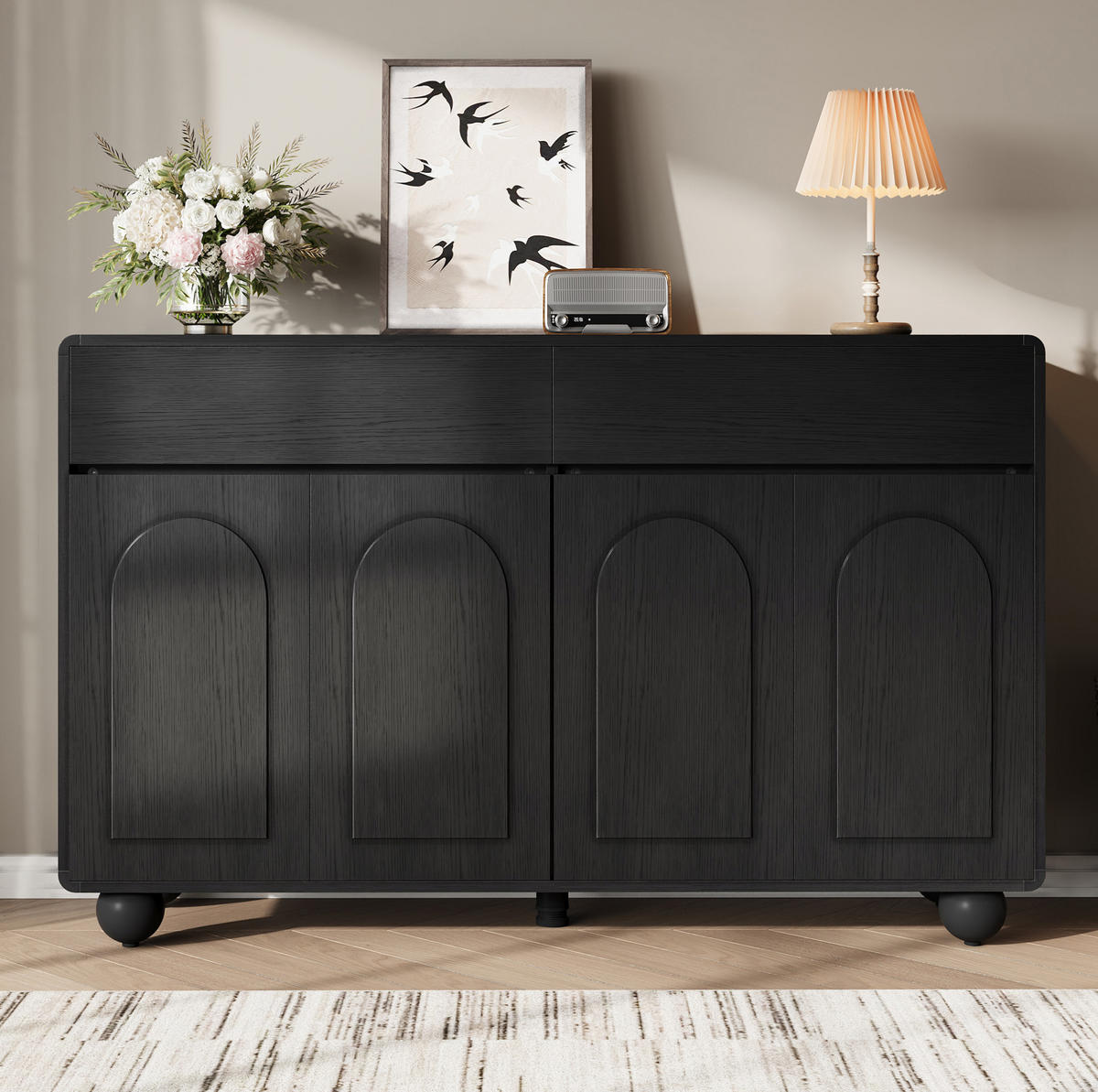 SIDEBOARD 140/38/89 cm schwarz aus MDF mit 2 Schubladen - Schwarz, Holzwerkstoff (140/89/38cm) - OKWISH