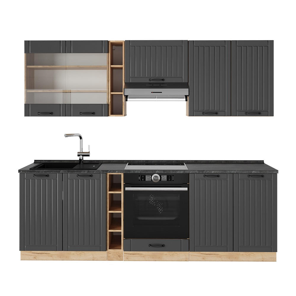 KÜCHENZEILE Fame-Line Dunkelgrau 235 cm ohne Arbeitsplatte - Honigeiche/Dunkelgrau, Holzwerkstoff (235/81.6/46cm) - Vicco