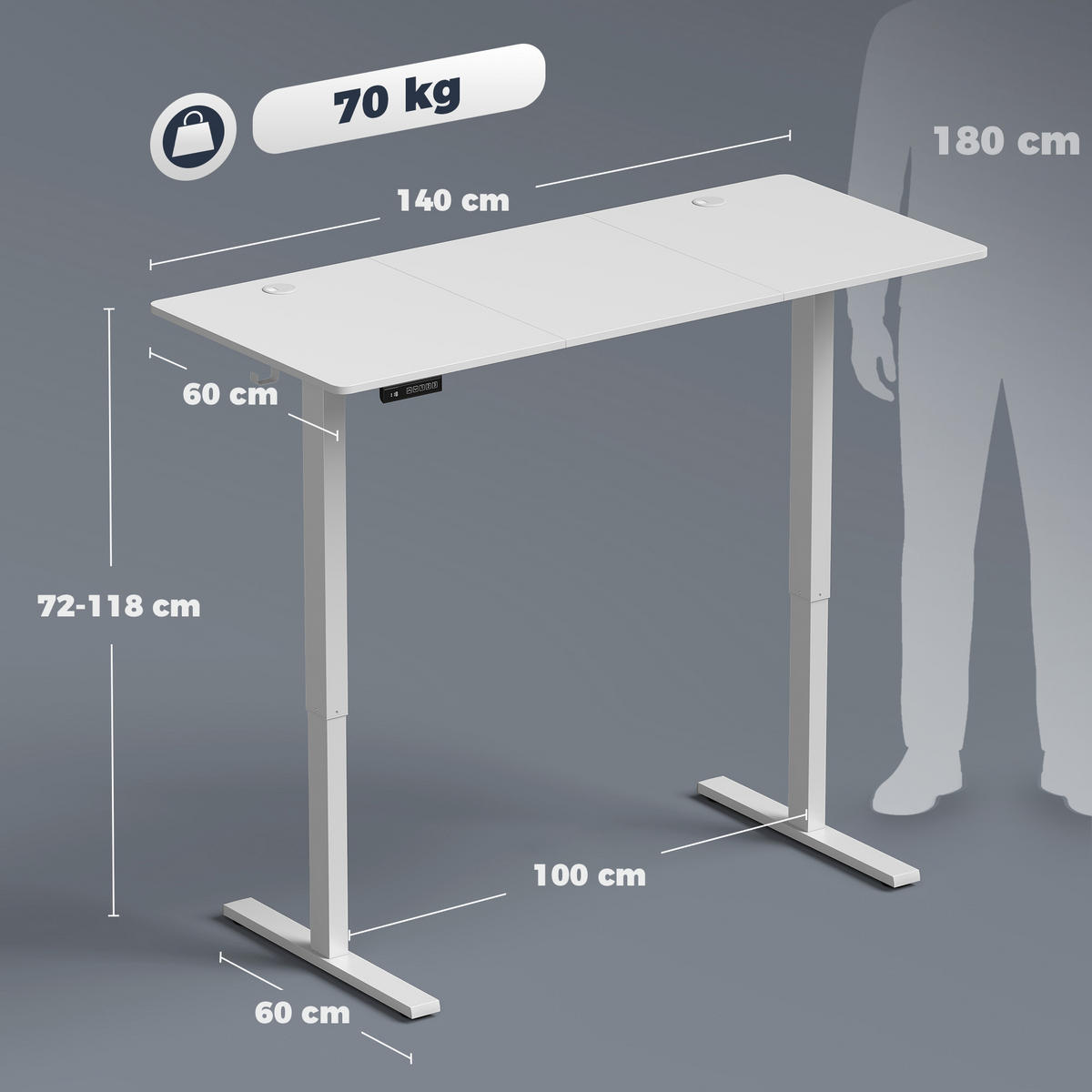 SCHREIBTISCH Spanplatte Weiß - Weiß, Holzwerkstoff/Metall (140/60/118cm) - HOMCOM