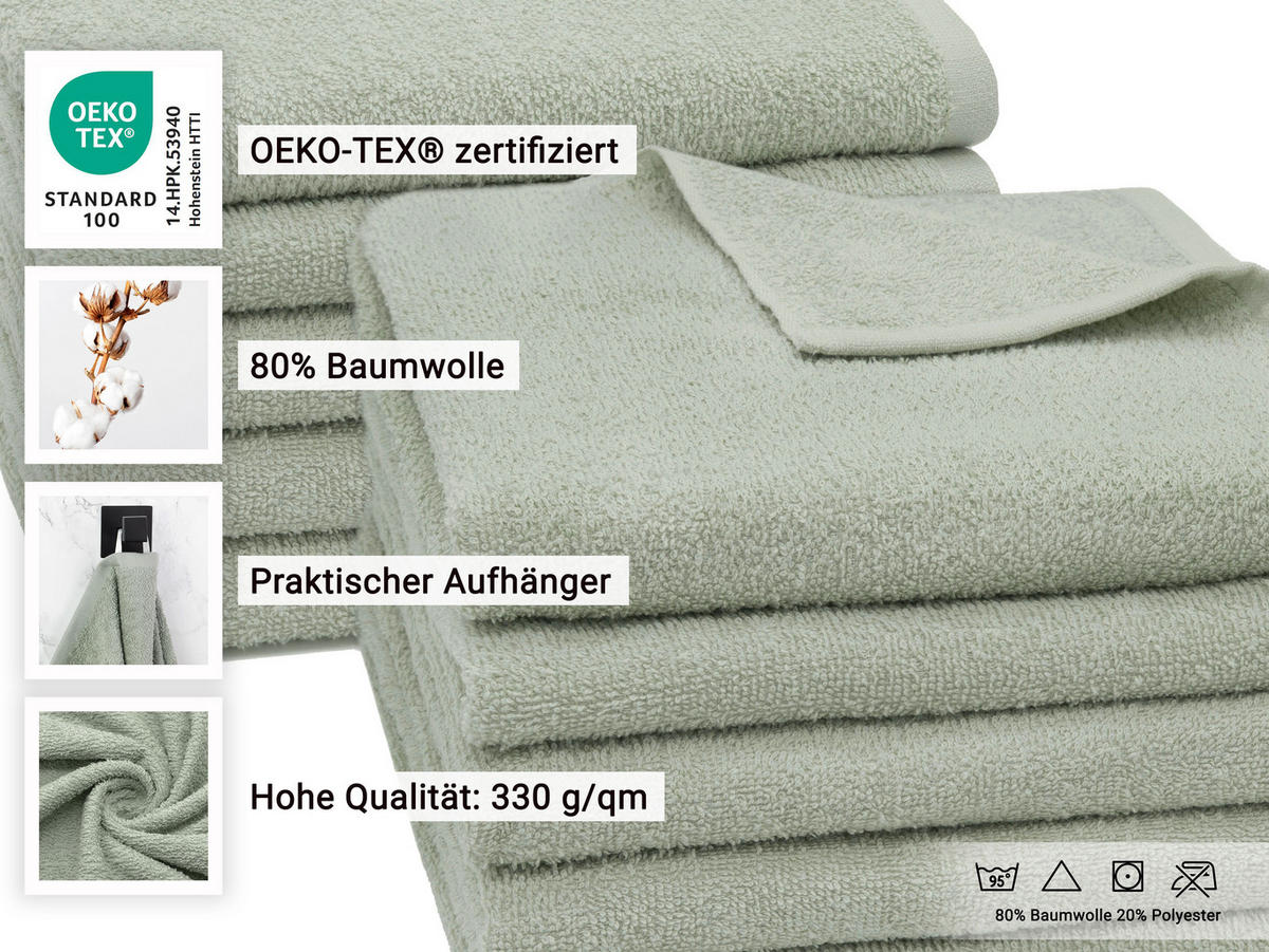 HANDTÜCHER, 10er-Set, 50x100 cm, 80% Baumwolle, 20% Polyester, Grau - Grau, Naturmaterialien (50/100cm) - Zollner