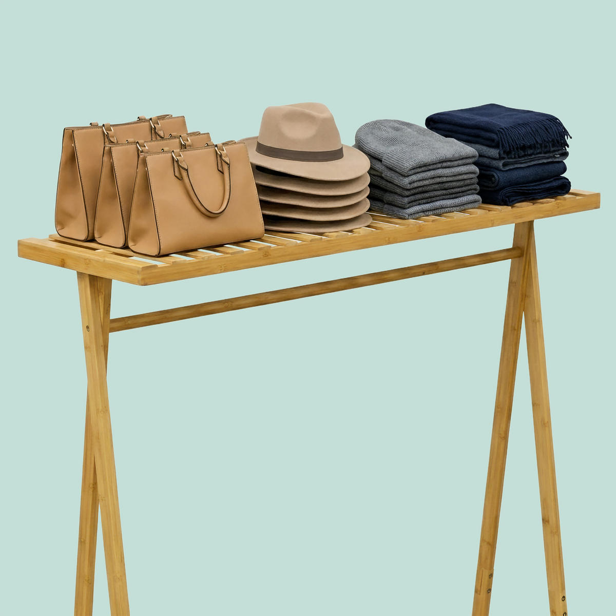 STOJAN Prírodná bambus 2 police - svetlohnedá, drevo (100/160/35cm) - Relaxdays