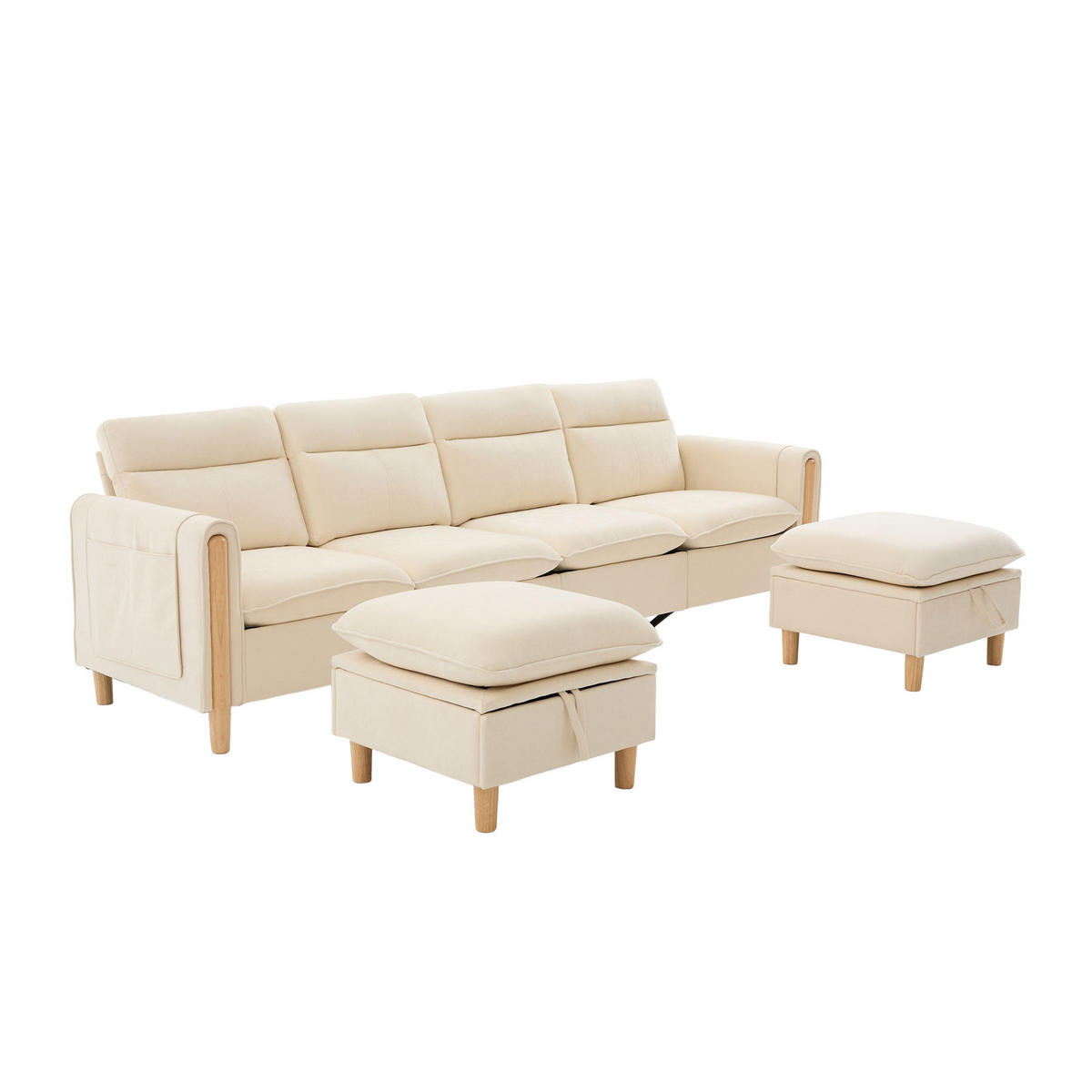 WOHNLANDSCHAFT DE-33935 modular mit Stauraumhockern Beige - Beige, Holz (77/86/261cm) - ComfortXL