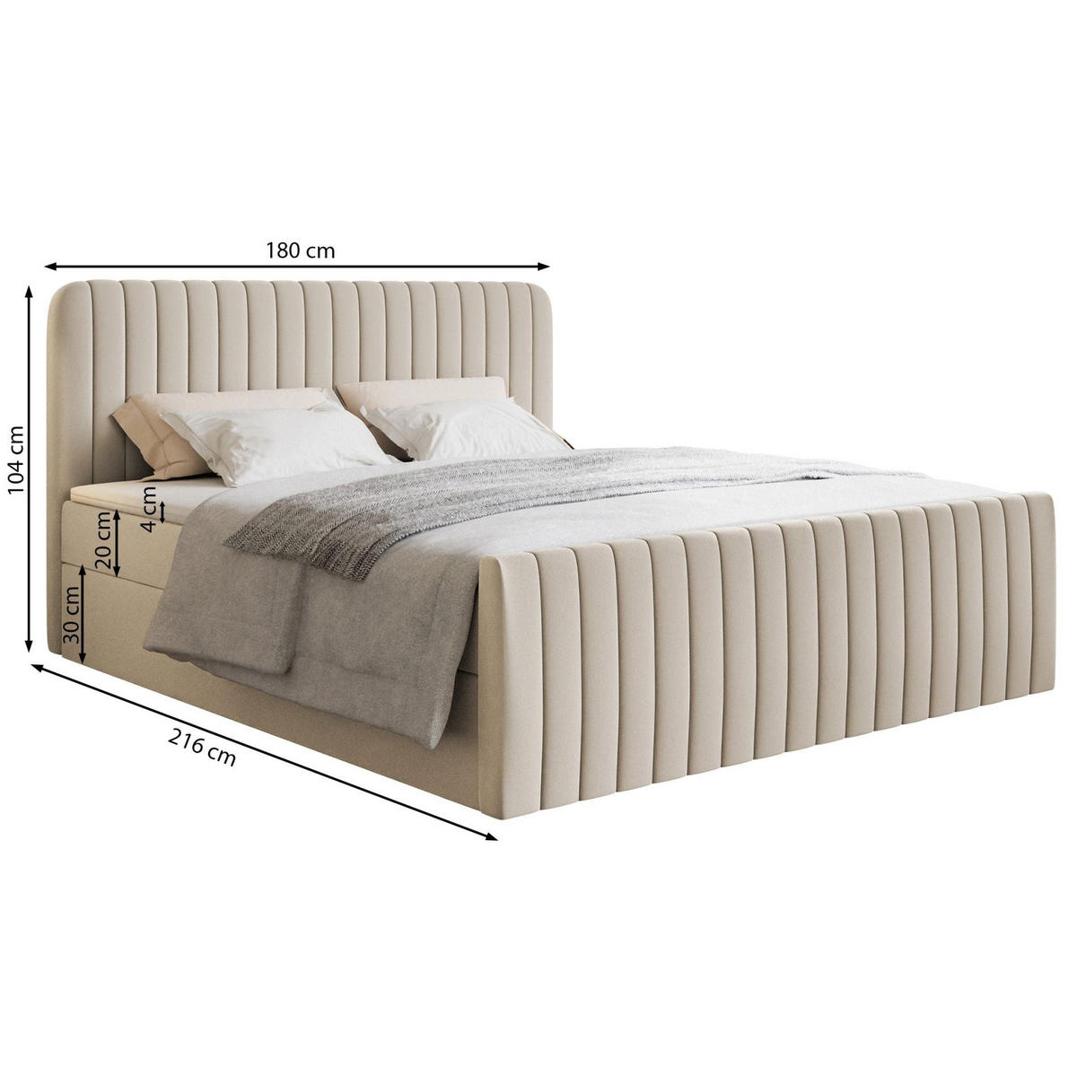 BOXBETT Saliano mit Topper und Samtbezug Beige,180x200 cm - Beige, Kunststoff/Textil (180/200cm) - Selsey