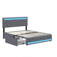 POLSTERBETT 140x190 cm mit LED, USB, 4 Schubladen, Grau - Grau, Holz (140/190cm)