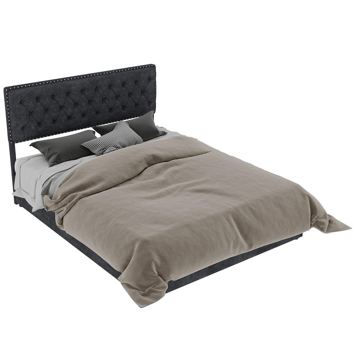 POLSTERBETT 160x200 cm Samt Stauraum hydraulisch grau - Grau, Textil (160/200cm) - LEBENLANG