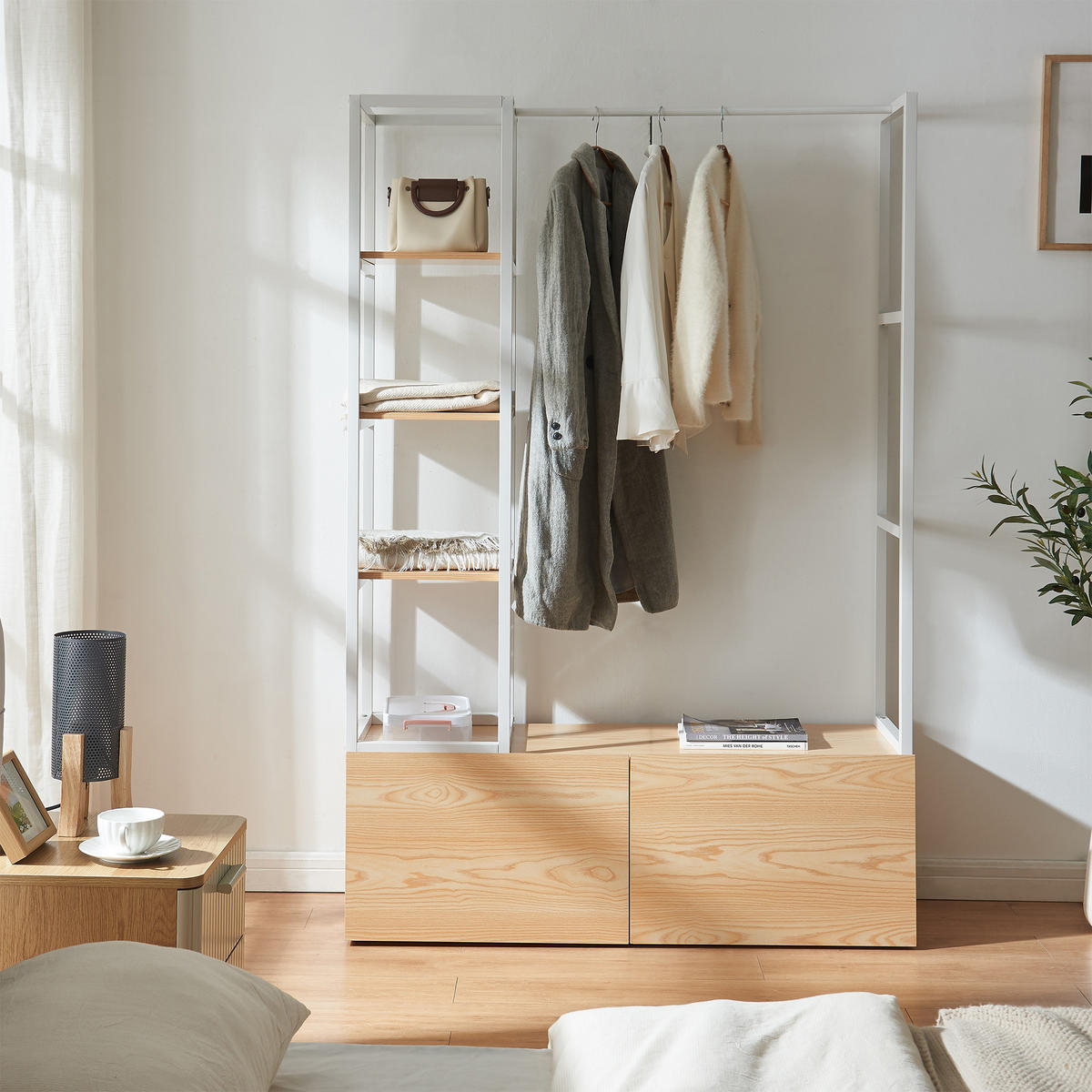 GARDEROBENSTÄNDER Egmating - Eichefarben/Weiß, Holzwerkstoff/Metall (120/180/40cm) - [en.casa]