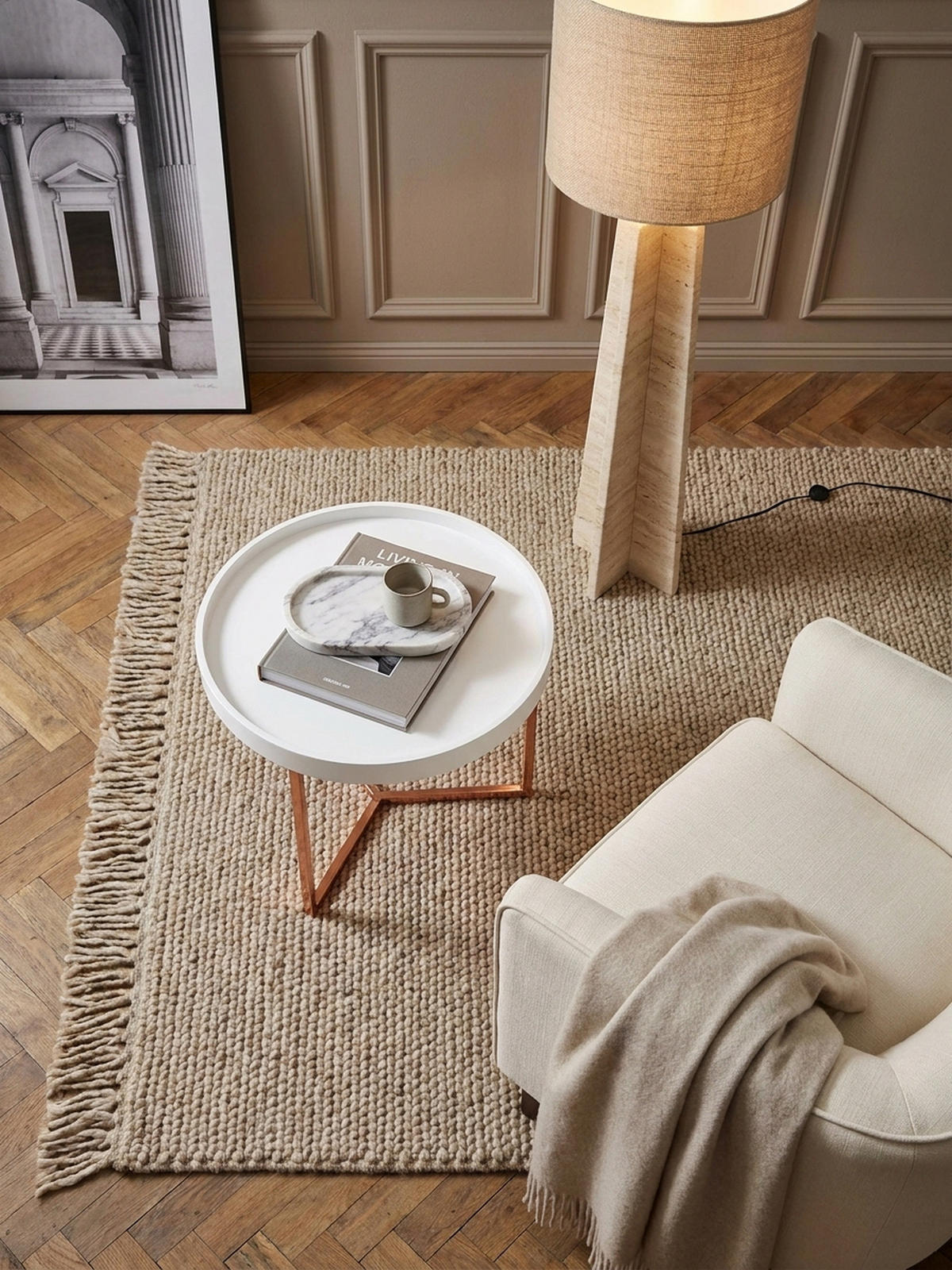 SOFATISCH LIA Rund mit Metallgestell, abnehmbares Tablett und Anti-Rutsch-Noppen, Bronze 58 x 58 x 42 cm - Bronzefarben, Holz/Metall (58/58/42cm) - KADIMA DESIGN
