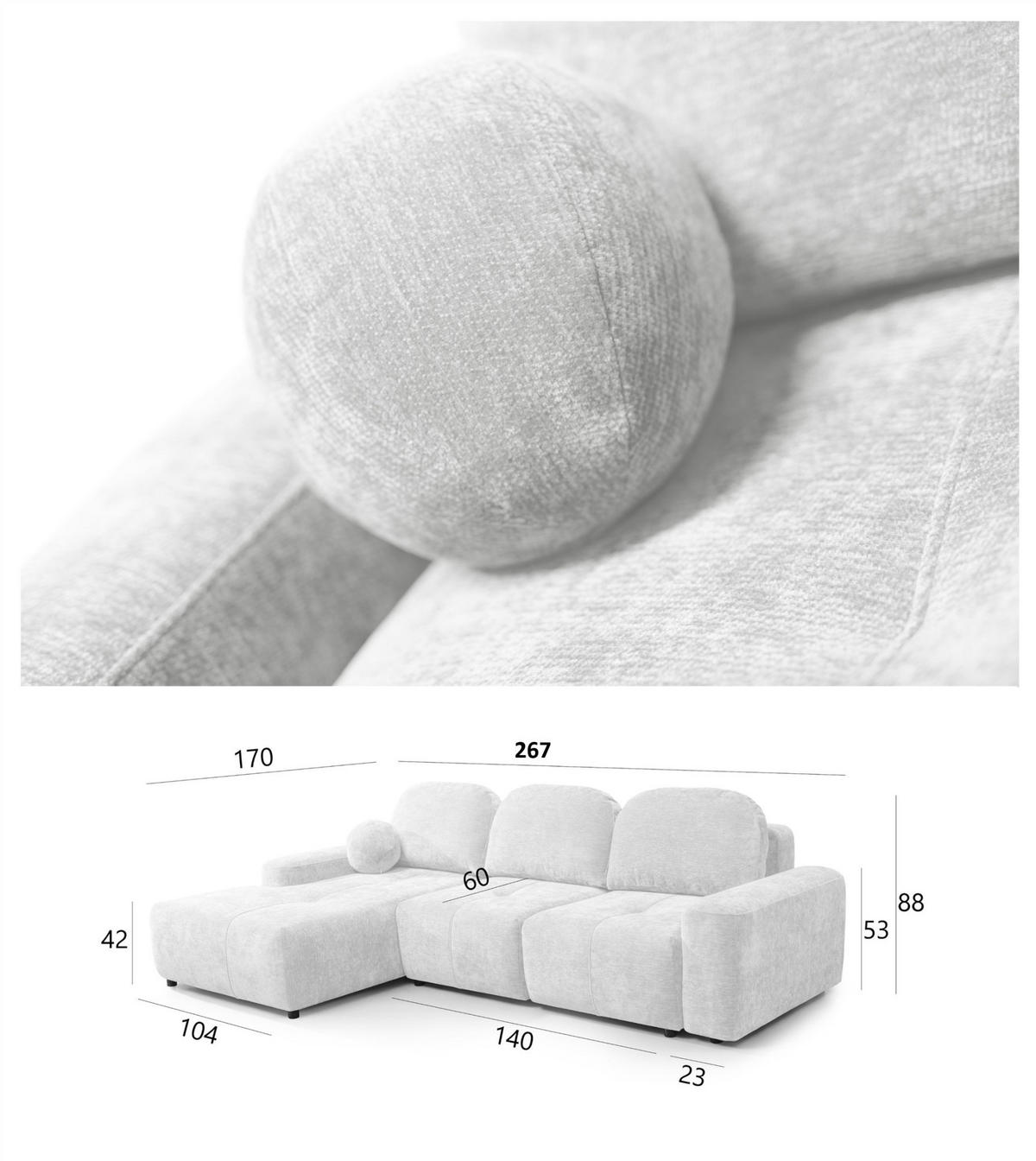 ECKSOFA Argos In Vibe - Hellgrau, Holzwerkstoff/Textil (267/170cm) - Fun Möbel