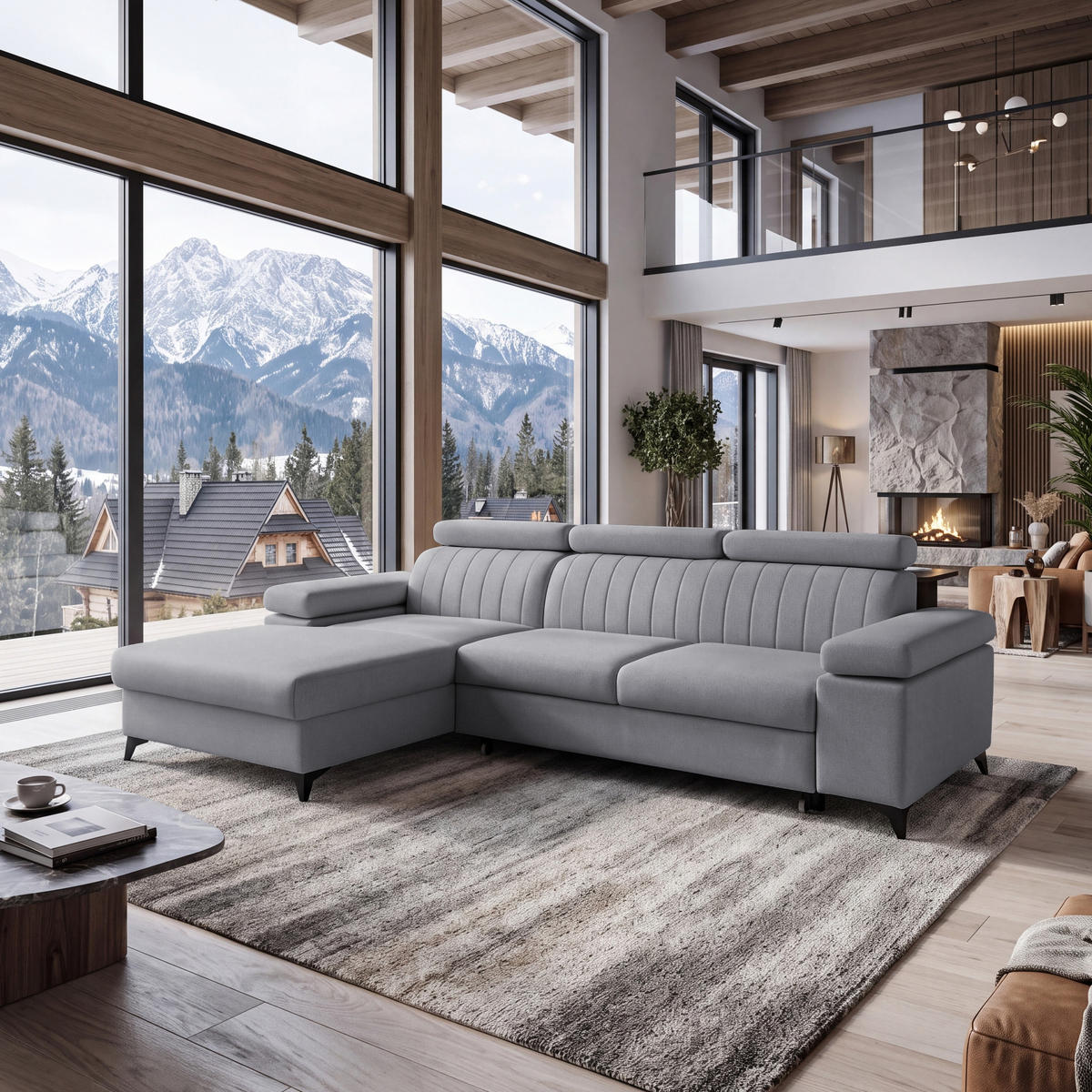ECKSOFA FELIX L Links mit Schlaffunktion Velours Dunkelgrau - Dunkelgrau/Schwarz, Holz/Textil (257/176cm) - Muffo