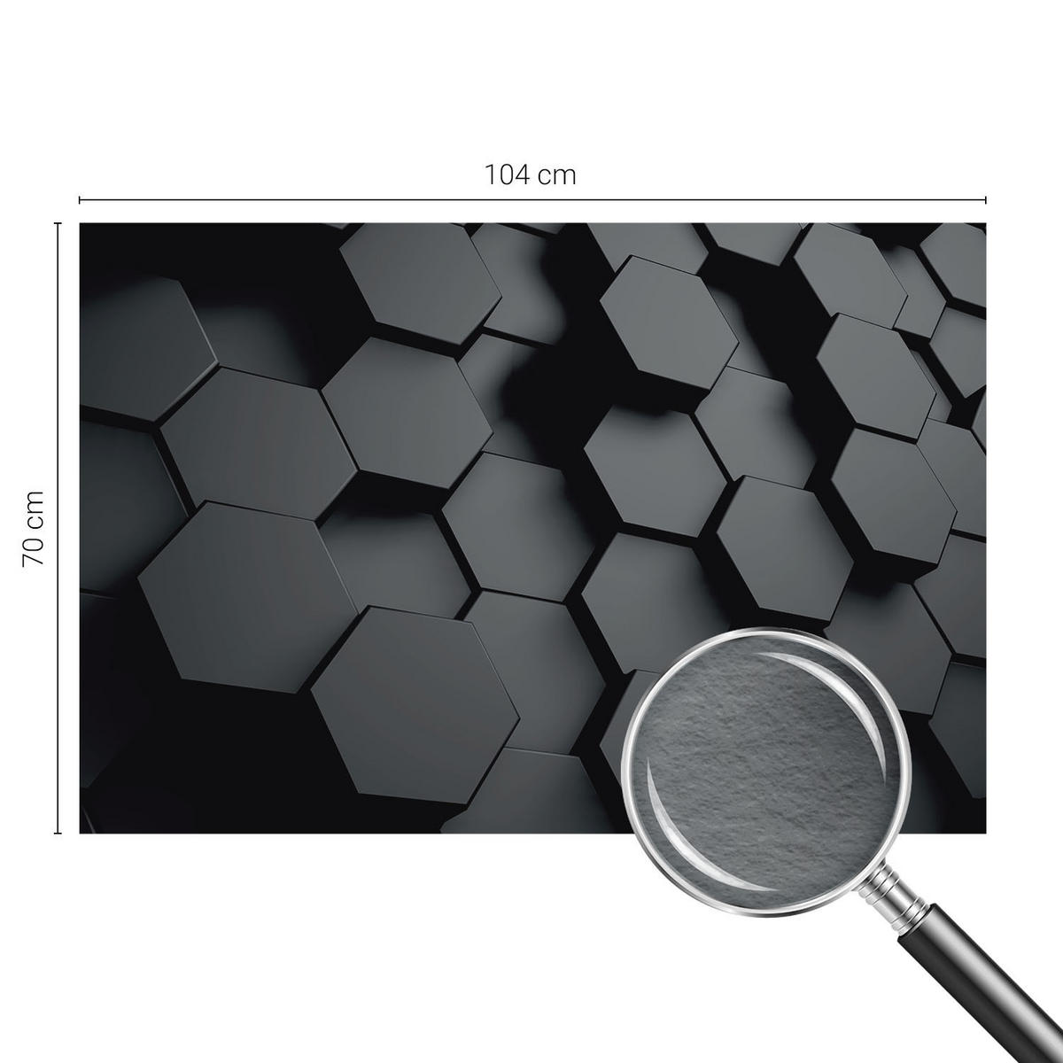 FOTOTAPETE 104x70 cm - 3D-Sechsecke - Schwarz, Textil (104/70cm) - Wallfluent