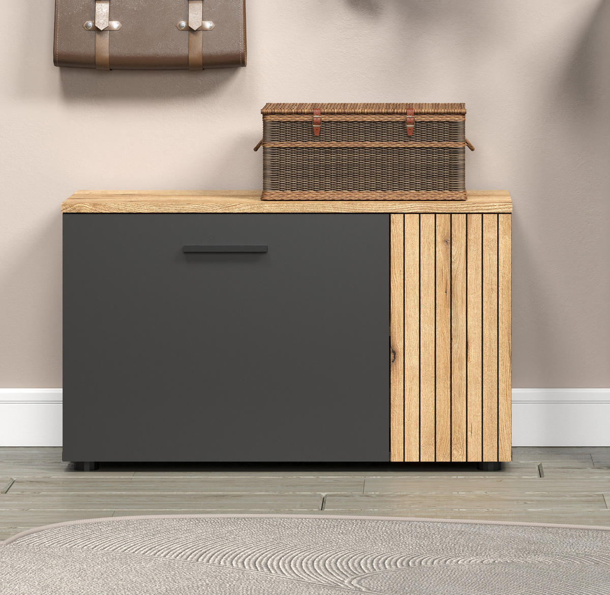 GARDEROBENBANK grau, Evoke Eiche 80 cm, Schuhbank mit 4 Fächern - Eichefarben/Anthrazit, Holzwerkstoff/Kunststoff (80/48/36cm) - Top.Furn