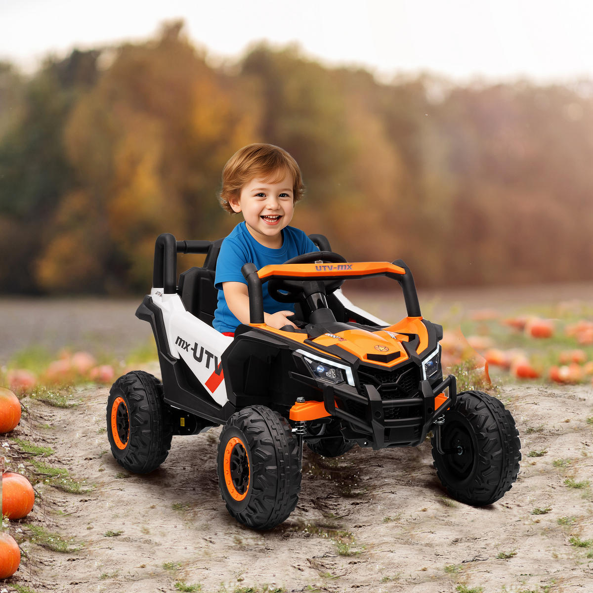 KINDER-ELEKTROAUTO 12V Kinderauto UTV mit 2,4 GHz Fernbedienung, Softstart - Orange, Kunststoff (96/61/56cm) - AIYAPLAY