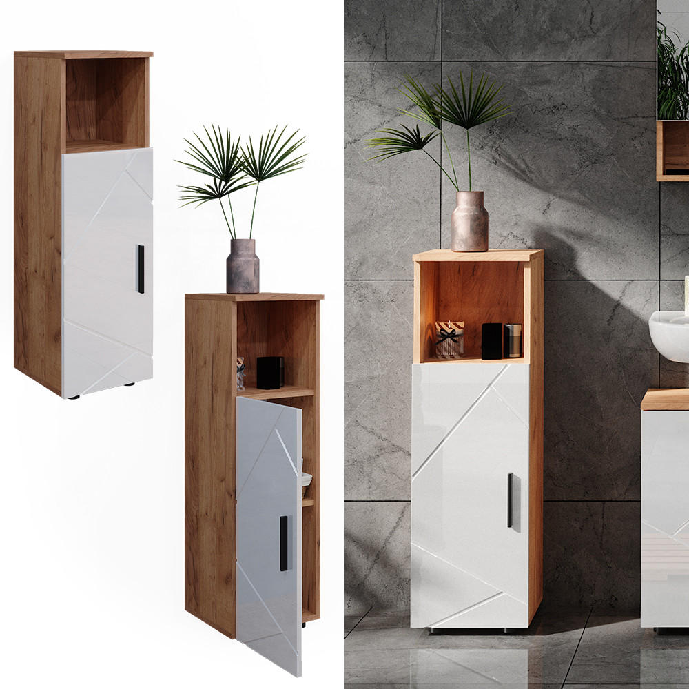 MIDISCHRANK Irma Eiche 30 x 95 cm - Weiß Hochglanz, Holzwerkstoff (30/95/30cm) - Vicco