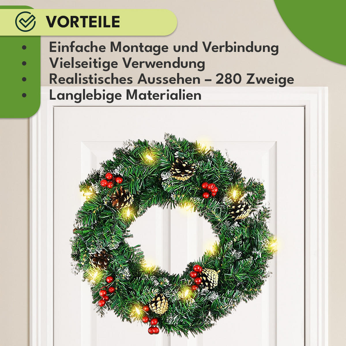 WEIHNACHTSGIRLANDE 3m mit Beleuchtung - Grün, Kunststoff (300cm) - KRUMAD