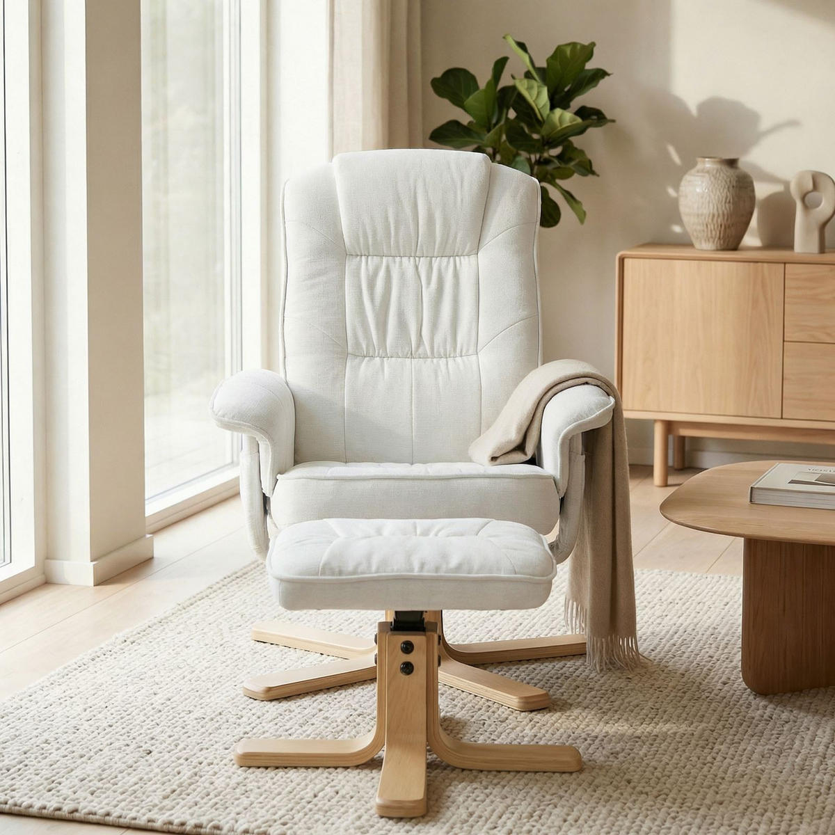 RELAXSESSELSET CHARLY - Weiß, Textil (76/87/61cm) - IDIMEX