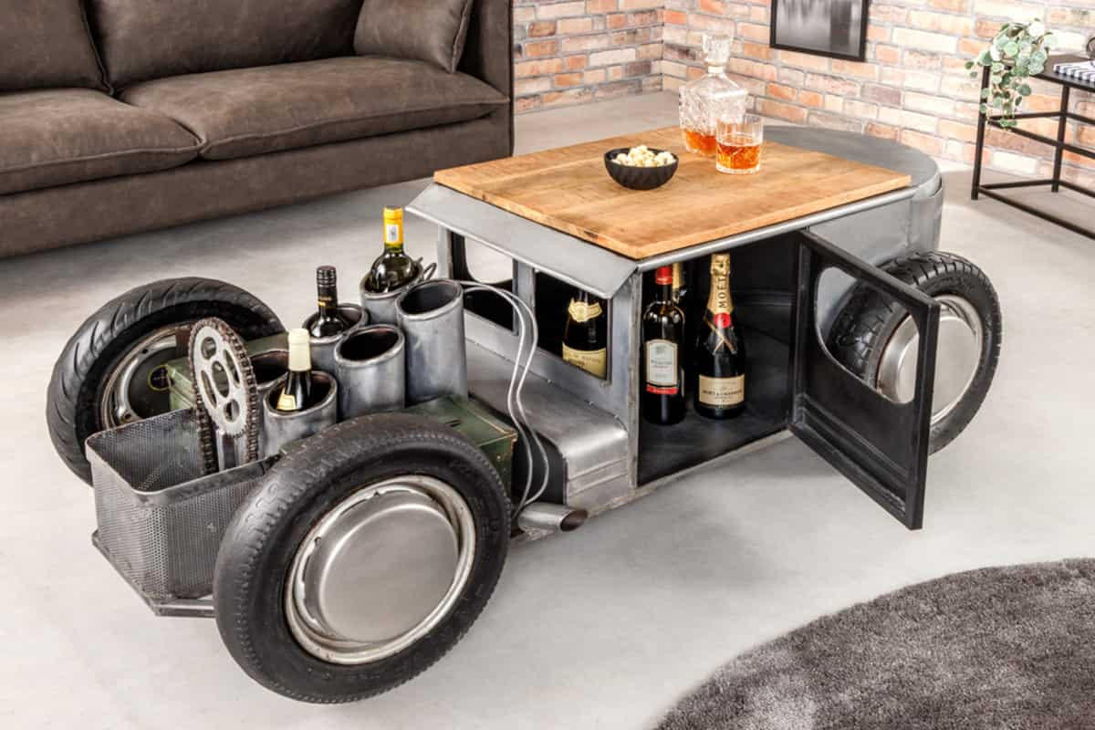 COUCHTISCH HOT ROD Mango Natur 165 cm - Silberfarben/Grau, Holz/Metall (73/165/56cm) - riess-ambiente