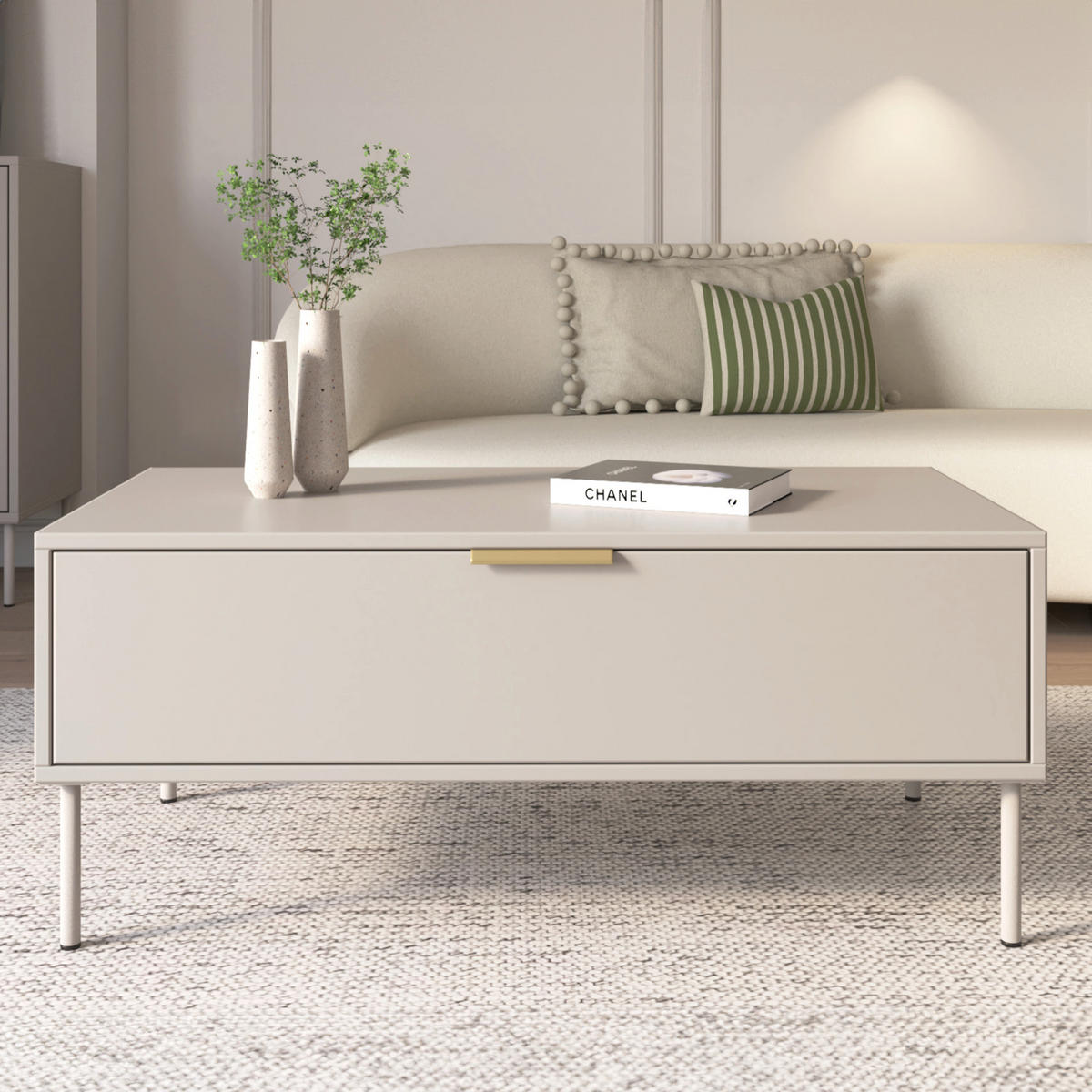 KONFERENČNÝ STOLÍK VENA kašmír 100/50 cm - taupe/béžová, kov/kompozitné drevo (50/100/44cm) - Selsey