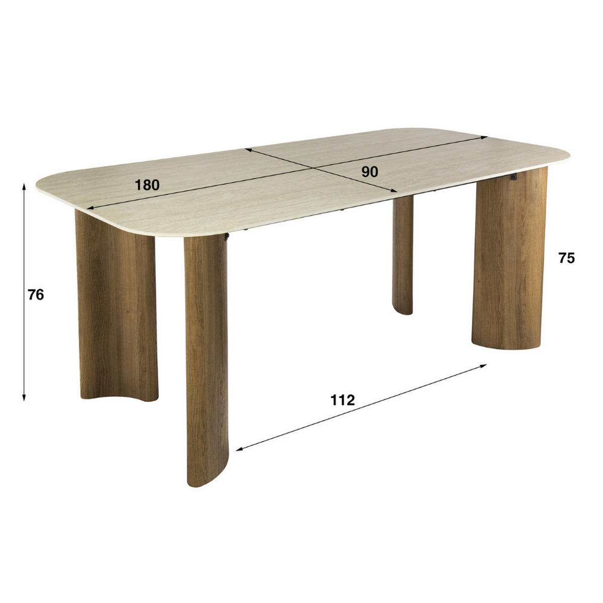 ESSTISCH ROMANO CURVO Beige Keramiktisch mit geschwungenen Beinen 180cm - Beige, Keramik (180/90/76cm) - alesvelt