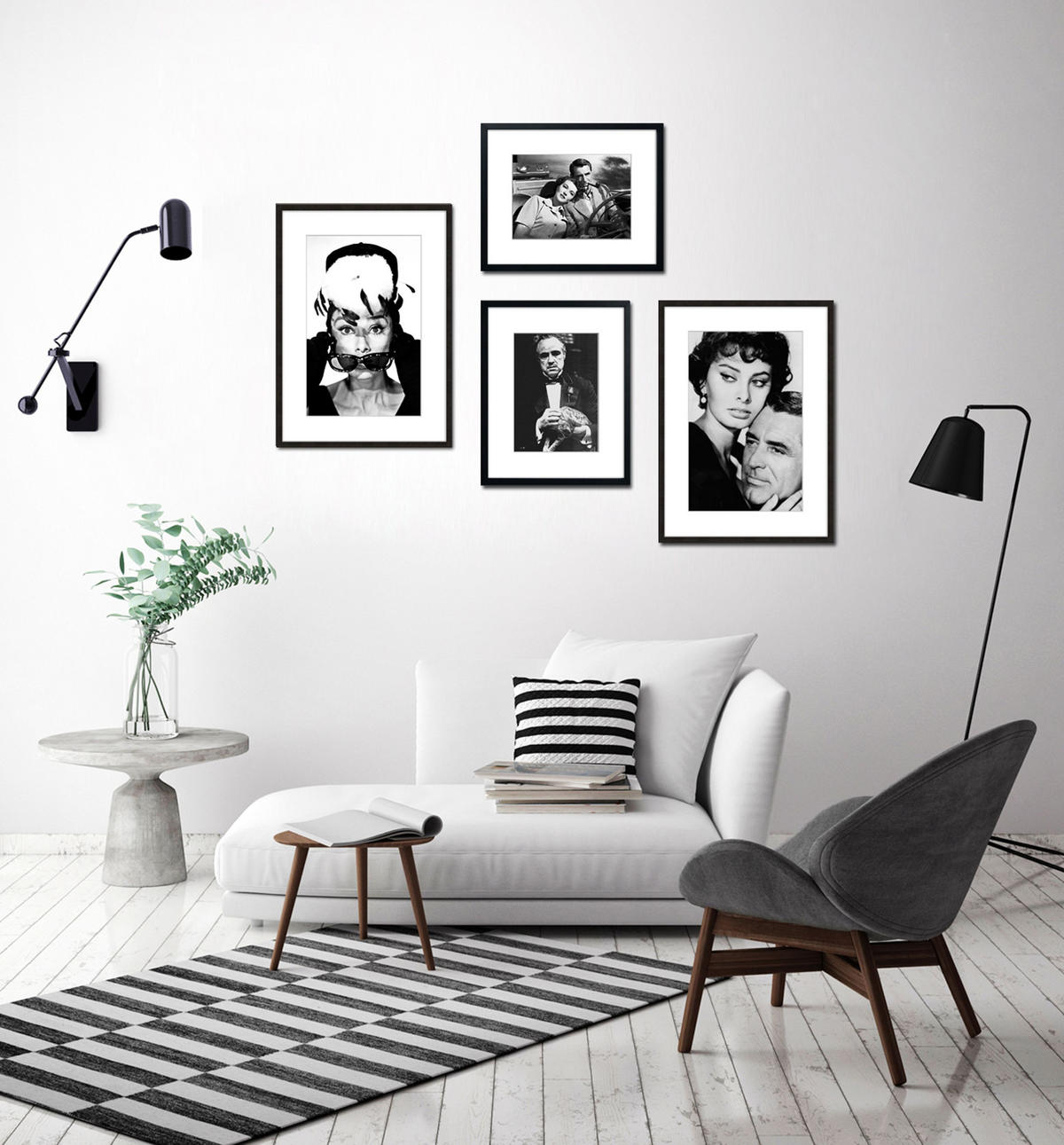 BILD mit Rahmen 51x71 cm Audrey Hepburn Schwarz-Weiß - Weiß, Holz (51/71cm) - artissimo