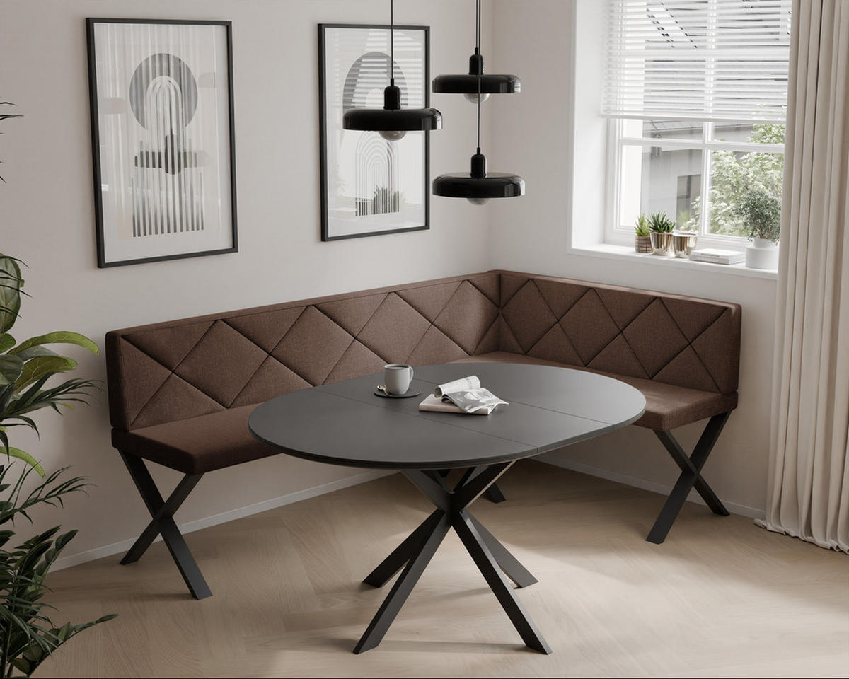 ECKBANK rechts VERO X Webstoff gesteppt, 142/196 cm Braun - Braun, Textil/Metall (142/196cm) - Idohome