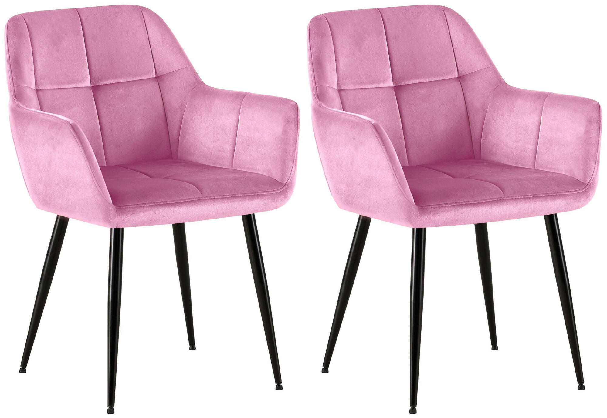 ARMLEHNENSTUHL 2er Set Samt rosa - Schwarz/Rosa, Textil/Metall (56.5/84/61cm) - CLP