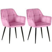 ARMLEHNENSTUHL 2er Set Samt rosa - Schwarz/Rosa, Textil/Metall (56.5/84/61cm) - CLP