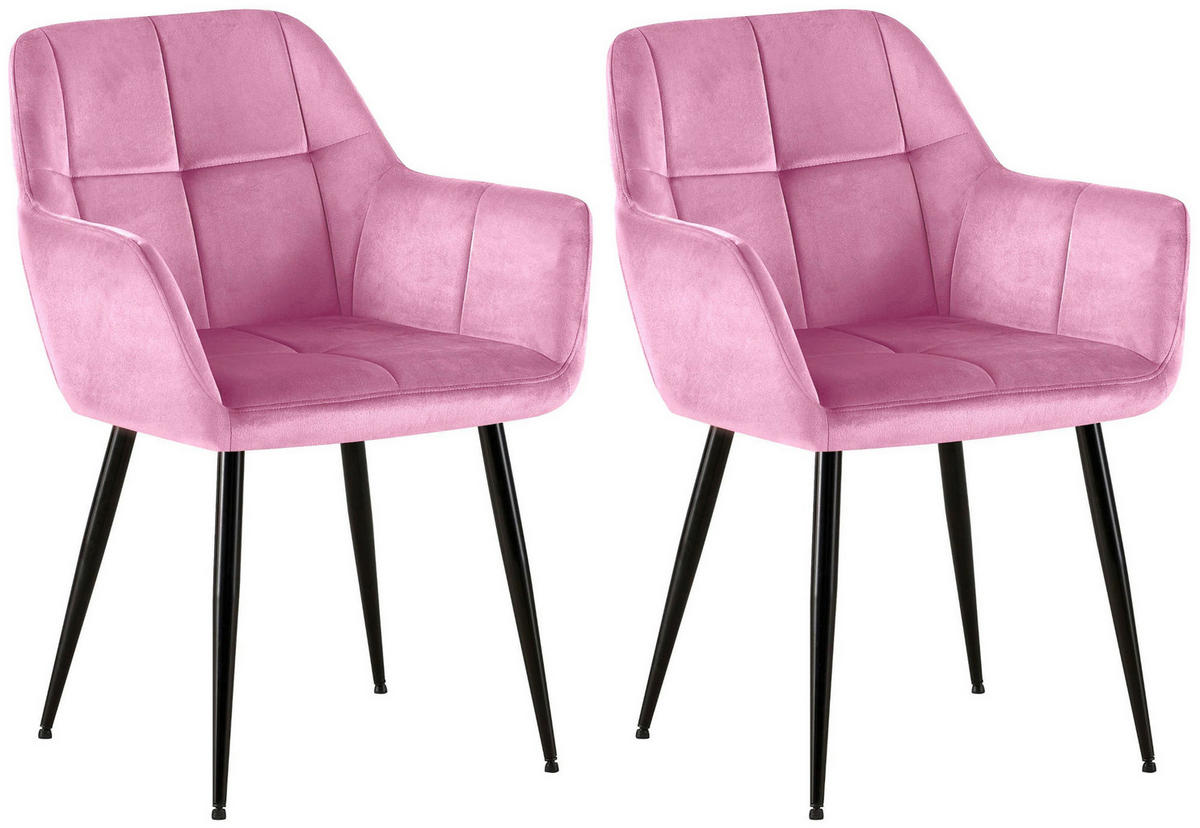 ARMLEHNENSTUHL 2er Set Samt rosa - Schwarz/Rosa, Textil/Metall (56.5/84/61cm) - CLP