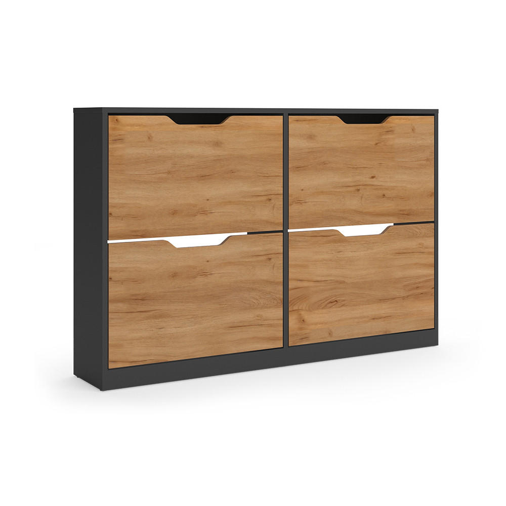 SKOTIPPARE Luca, antracit/Goldkraft ek, 116x77 cm med 2x2 fack som kan fällas upp Antracit, Honungsek 77/116/22 cm