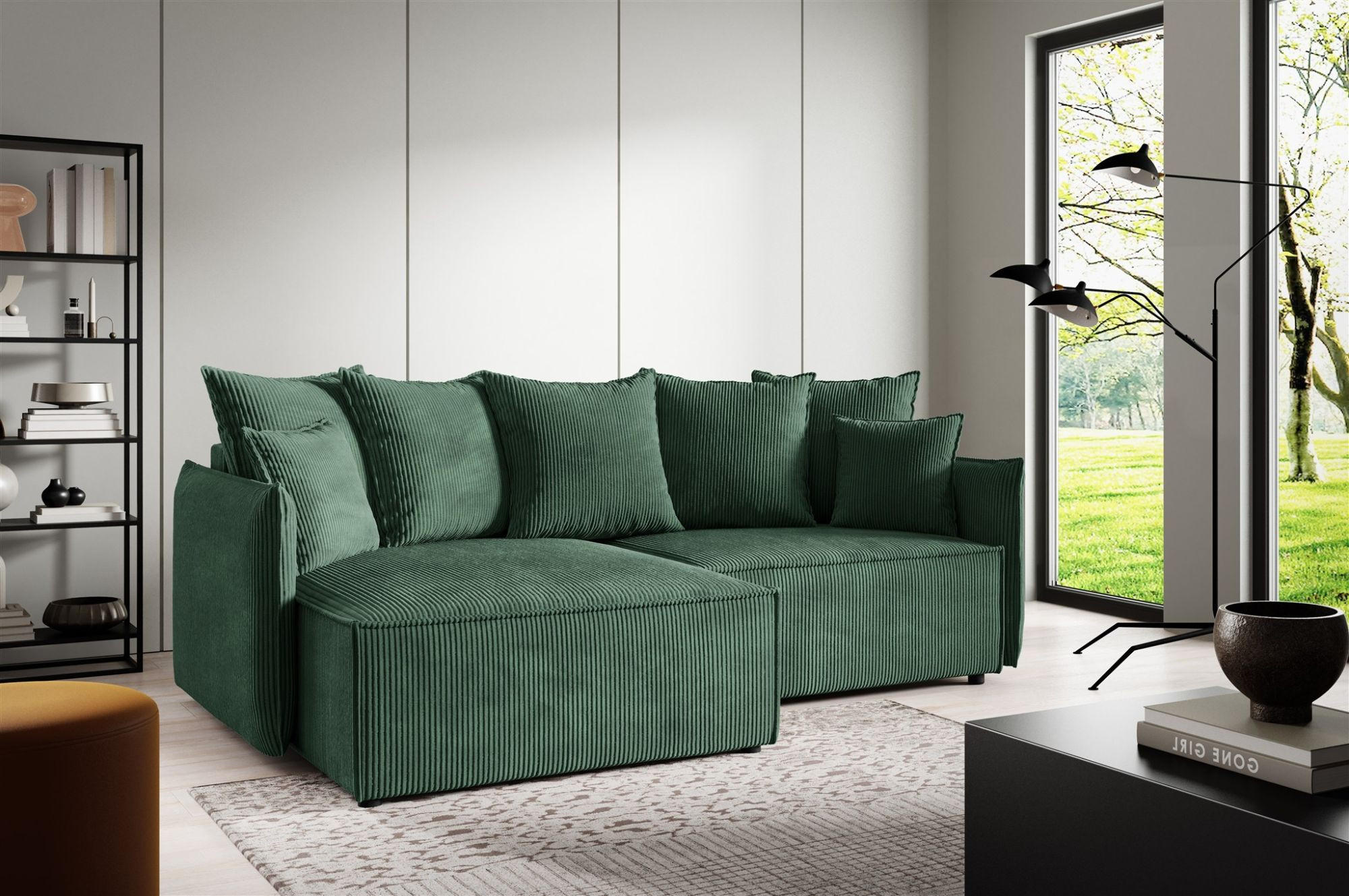 ECKSOFA Minea Mit Schlaffunktion - Grün, Holzwerkstoff/Textil (221/153cm) - Fun Möbel